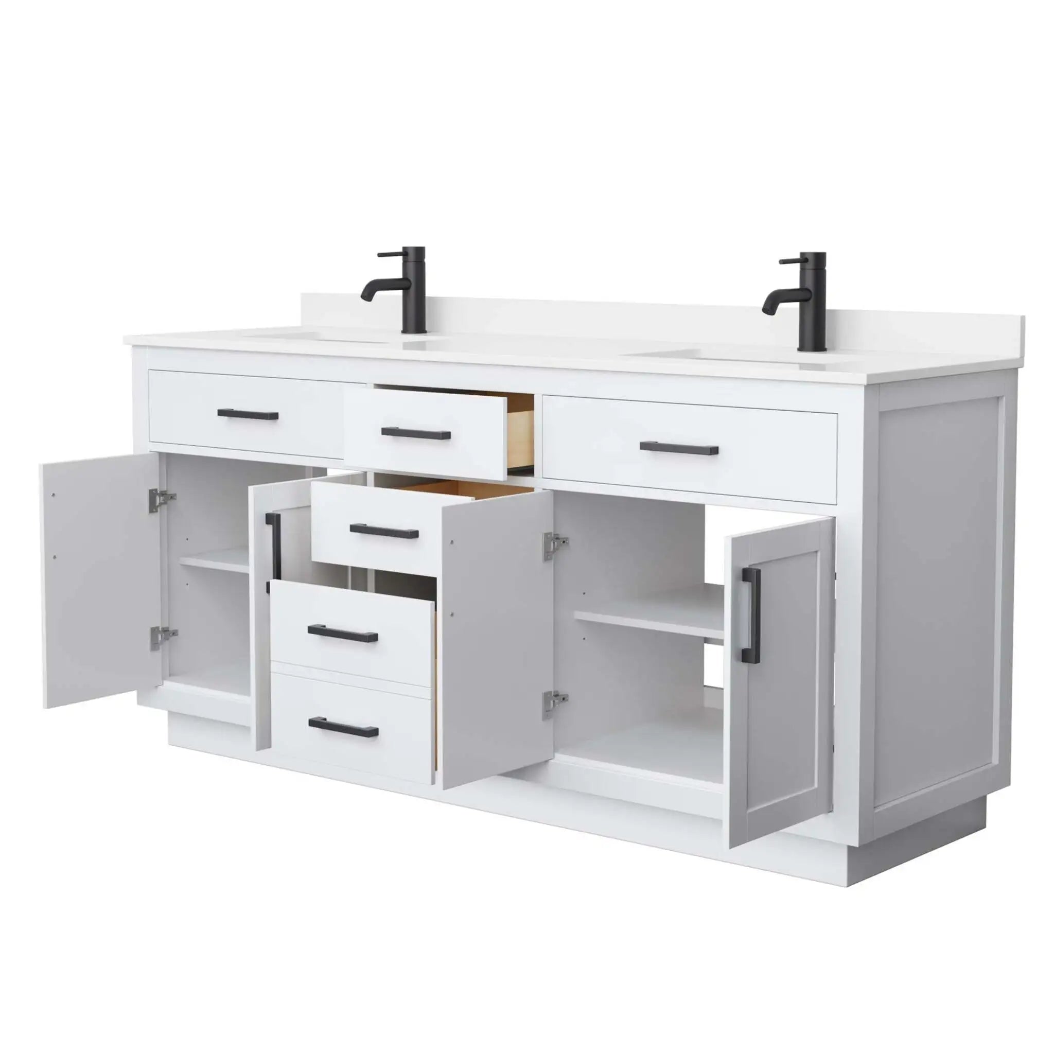 72" Beckett TK Beckett Double Bathroom Vanity with Toe Kick in White with Matte Black Trim by Wyndham
