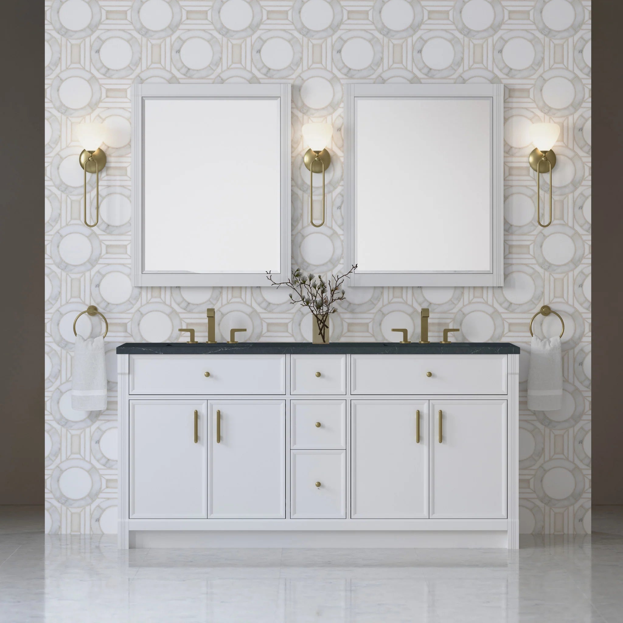 72" Bellshire Double Vanity in Bright White by James Martin Vanities-Charcoal Soapstone Silestone 1