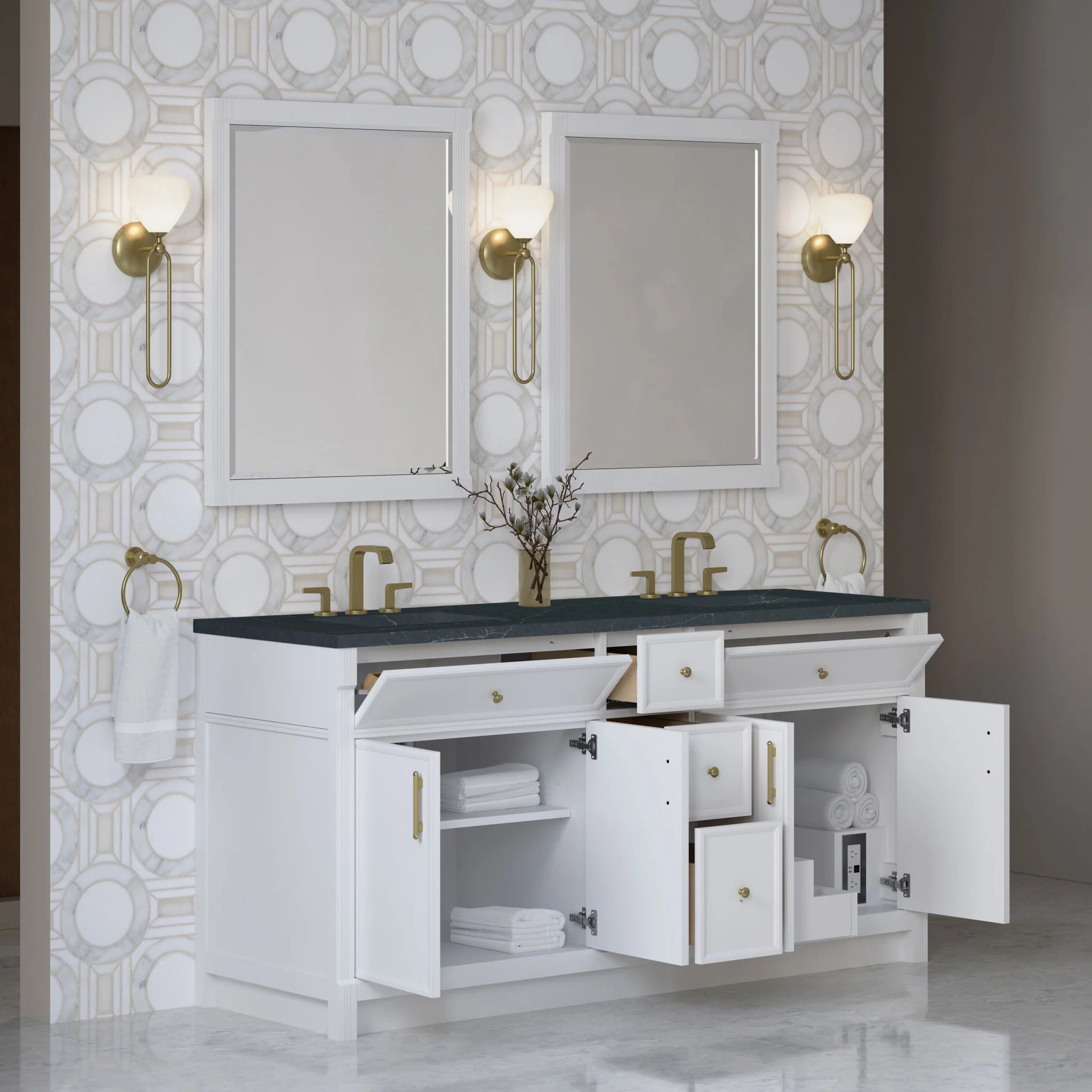 72" Bellshire Double Vanity in Bright White by James Martin Vanities-Charcoal Soapstone Silestone 3