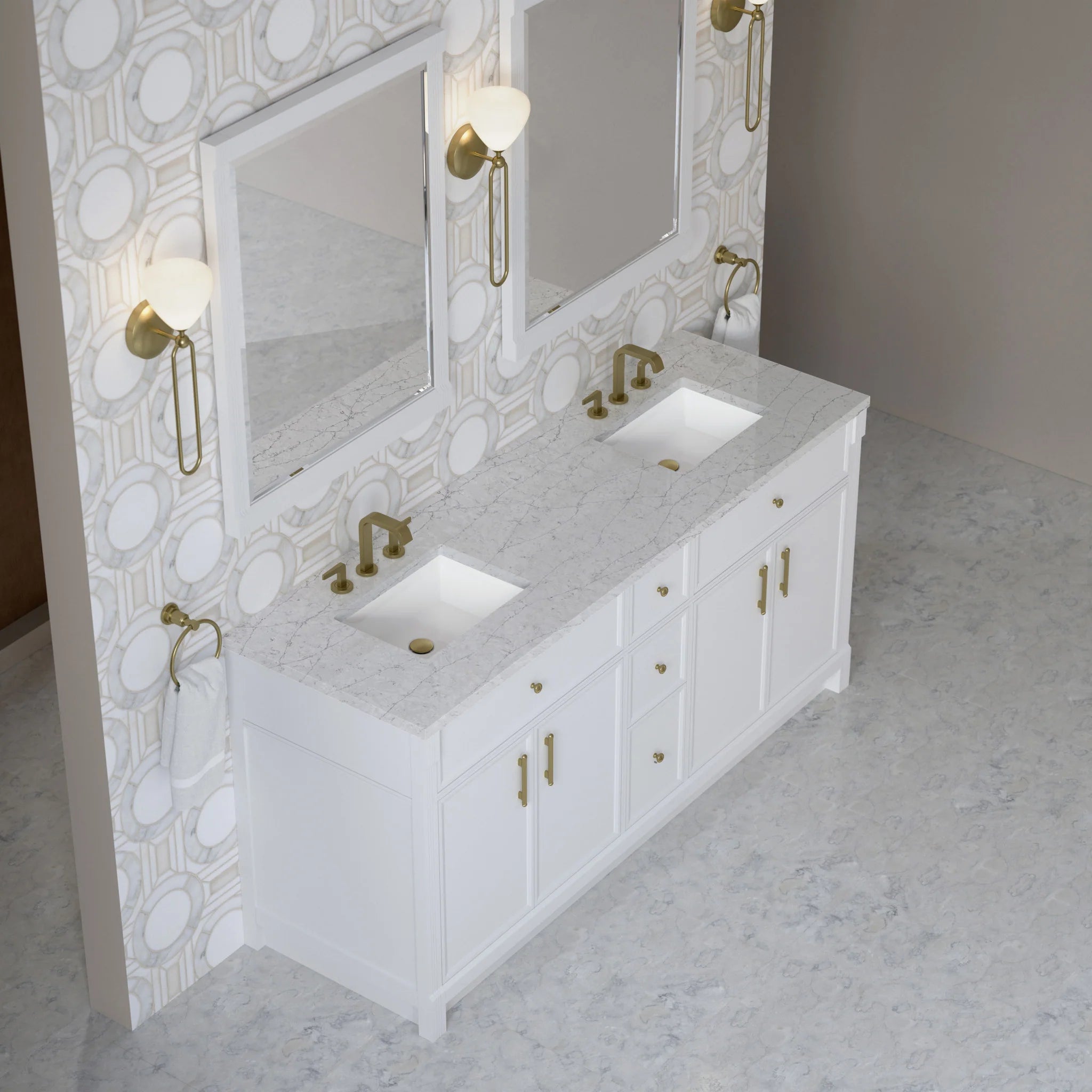 72" Bellshire Double Vanity in Bright White by James Martin Vanities-Eternal Jasmine Pearl Silestone 5