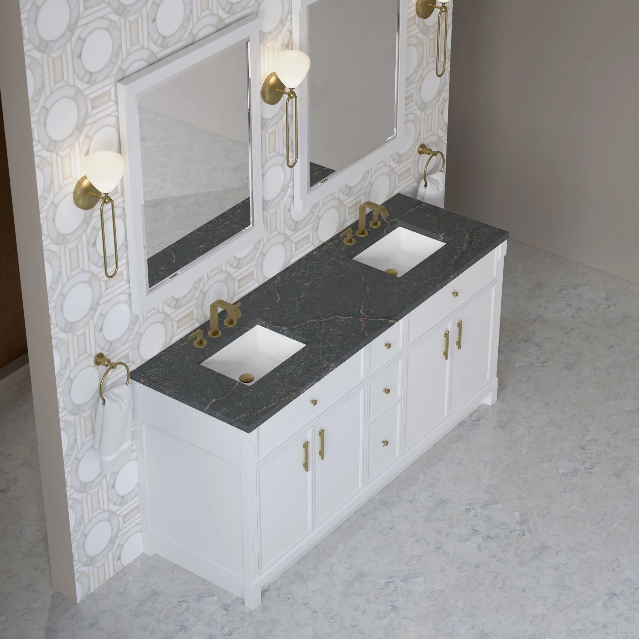 72" Bellshire Double Vanity in Bright White by James Martin Vanities-Parisien Bleu Silestone 2