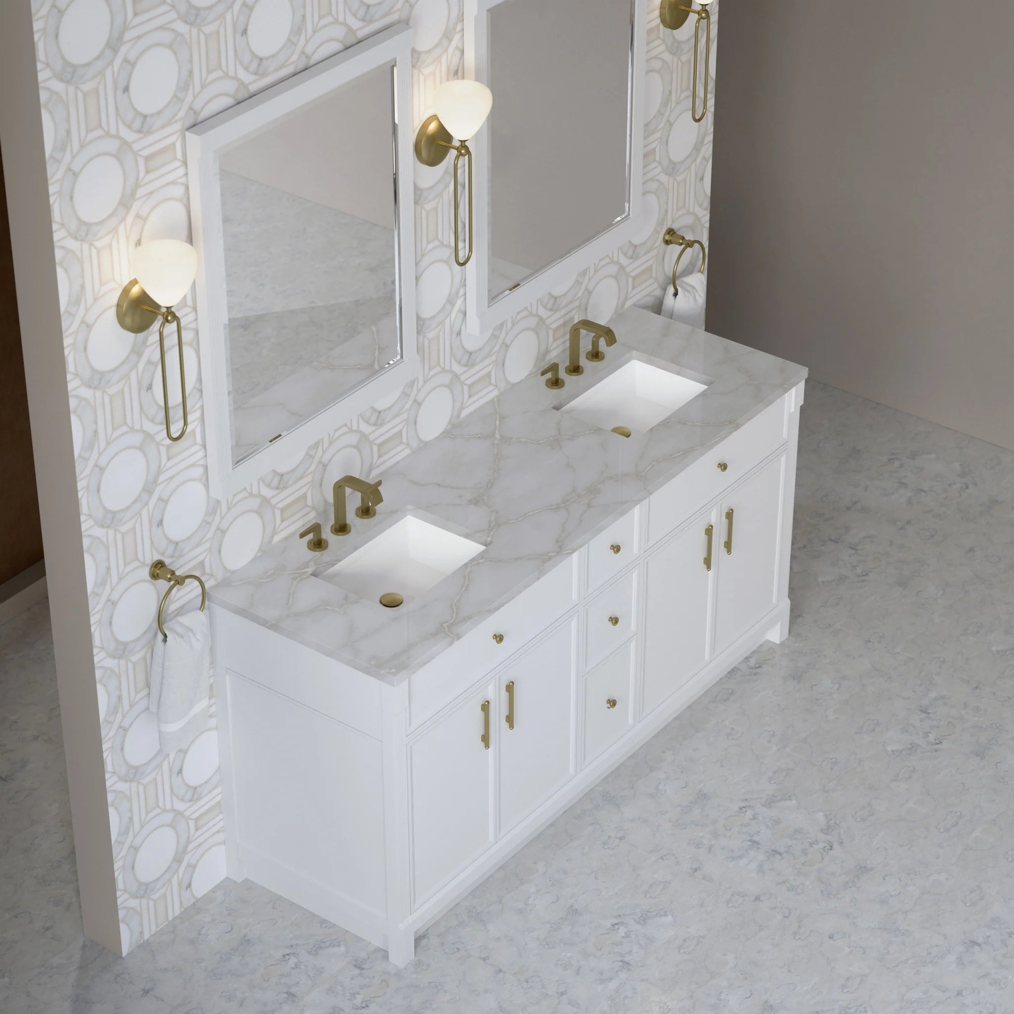 72" Bellshire Double Vanity in Bright White by James Martin Vanities-Victorian Silver Silestone 2