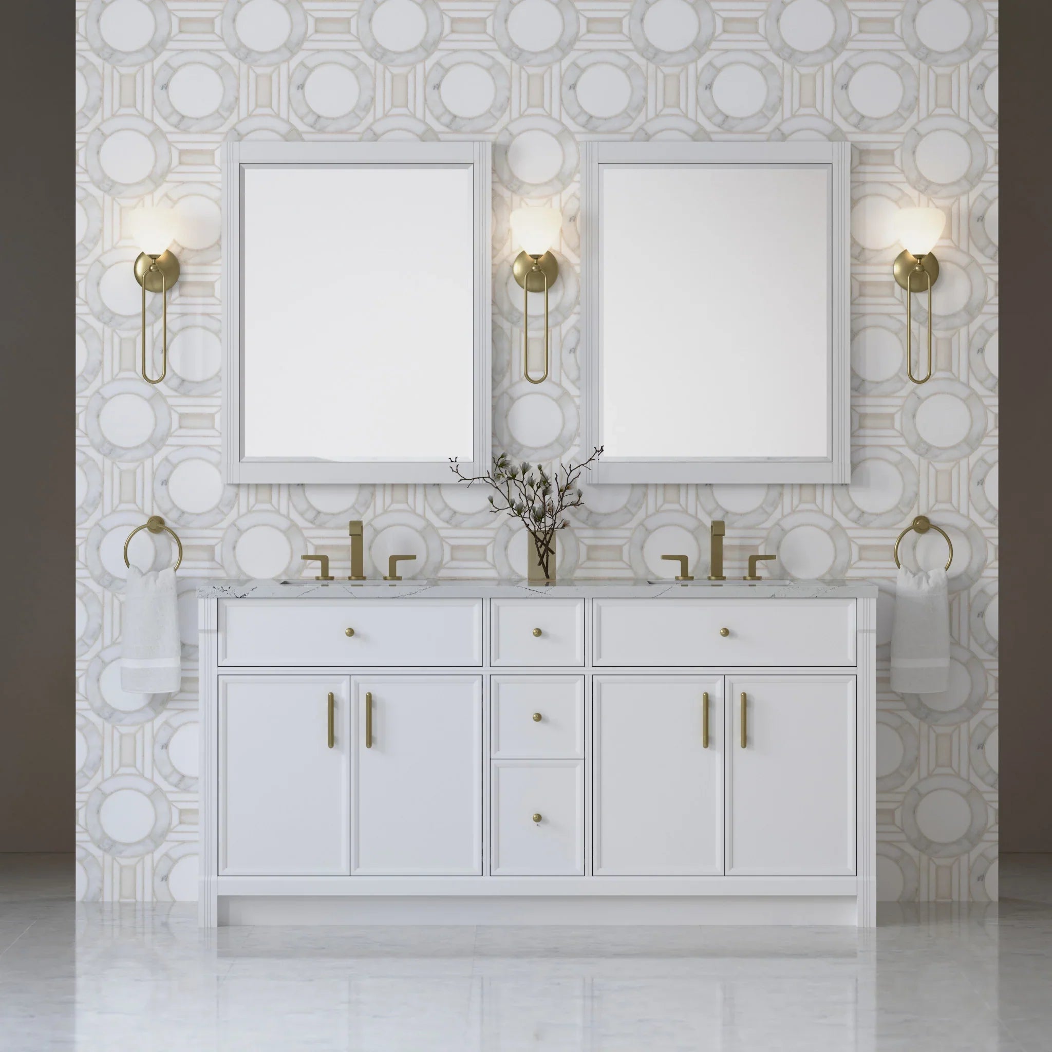 72" Bellshire Double Vanity in Bright White w/FreePower Wireless Charger by James Martin Vanities-Ethereal Noctis Silestone 1