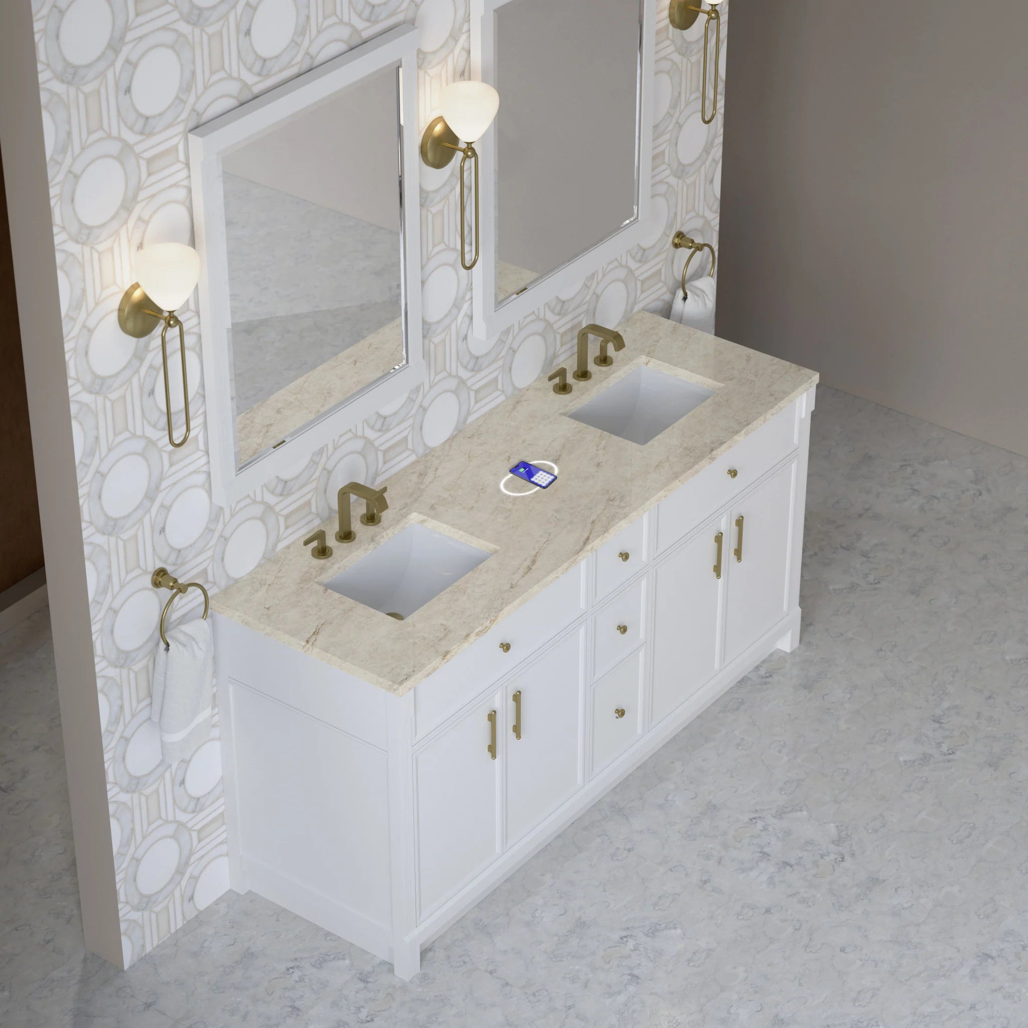 72" Bellshire Double Vanity in Bright White w/FreePower Wireless Charger by James Martin Vanities-Tajnar Eclos 5