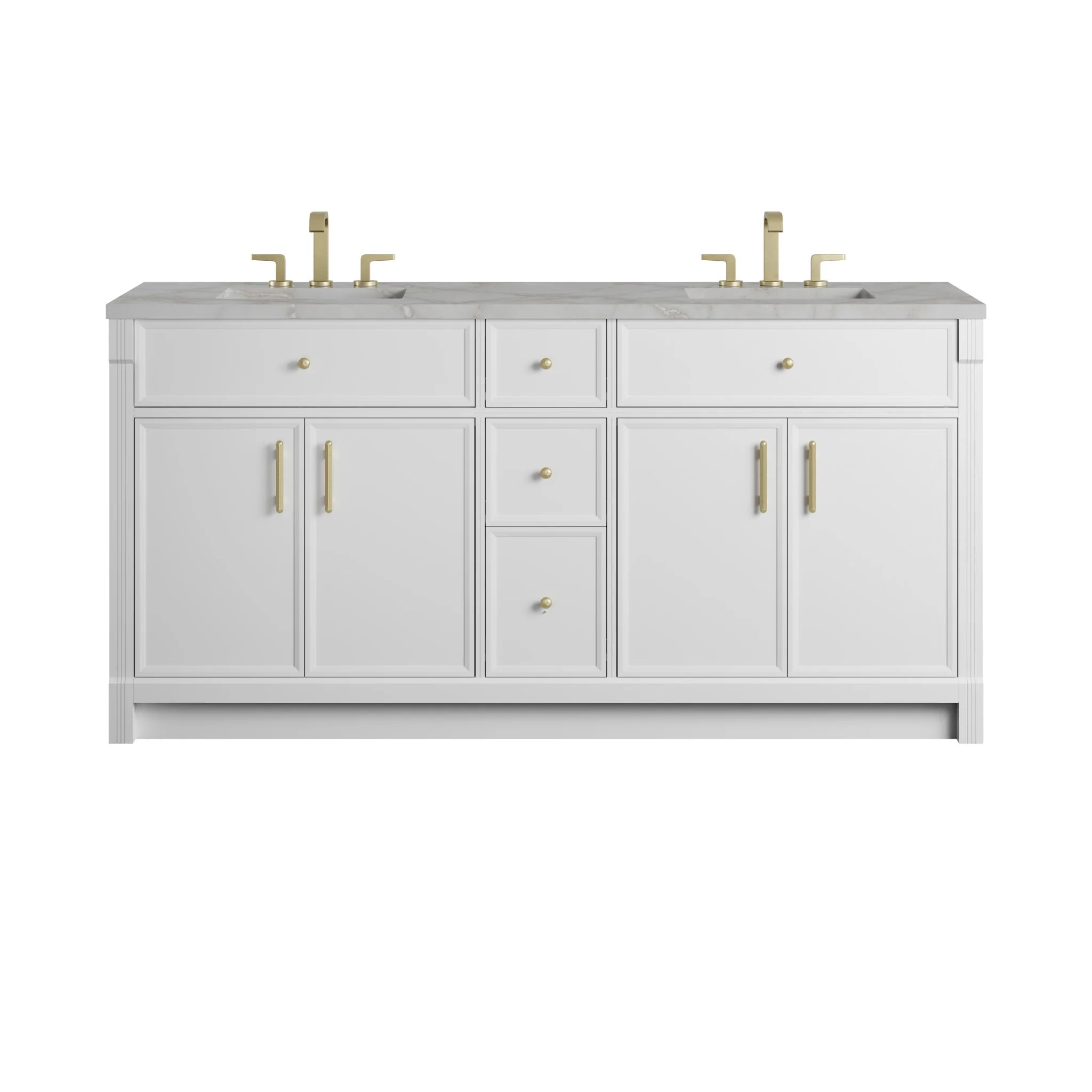 72" Bellshire Double Vanity in Bright White w/FreePower Wireless Charger by James Martin Vanities-Victorian Silver Silestone 