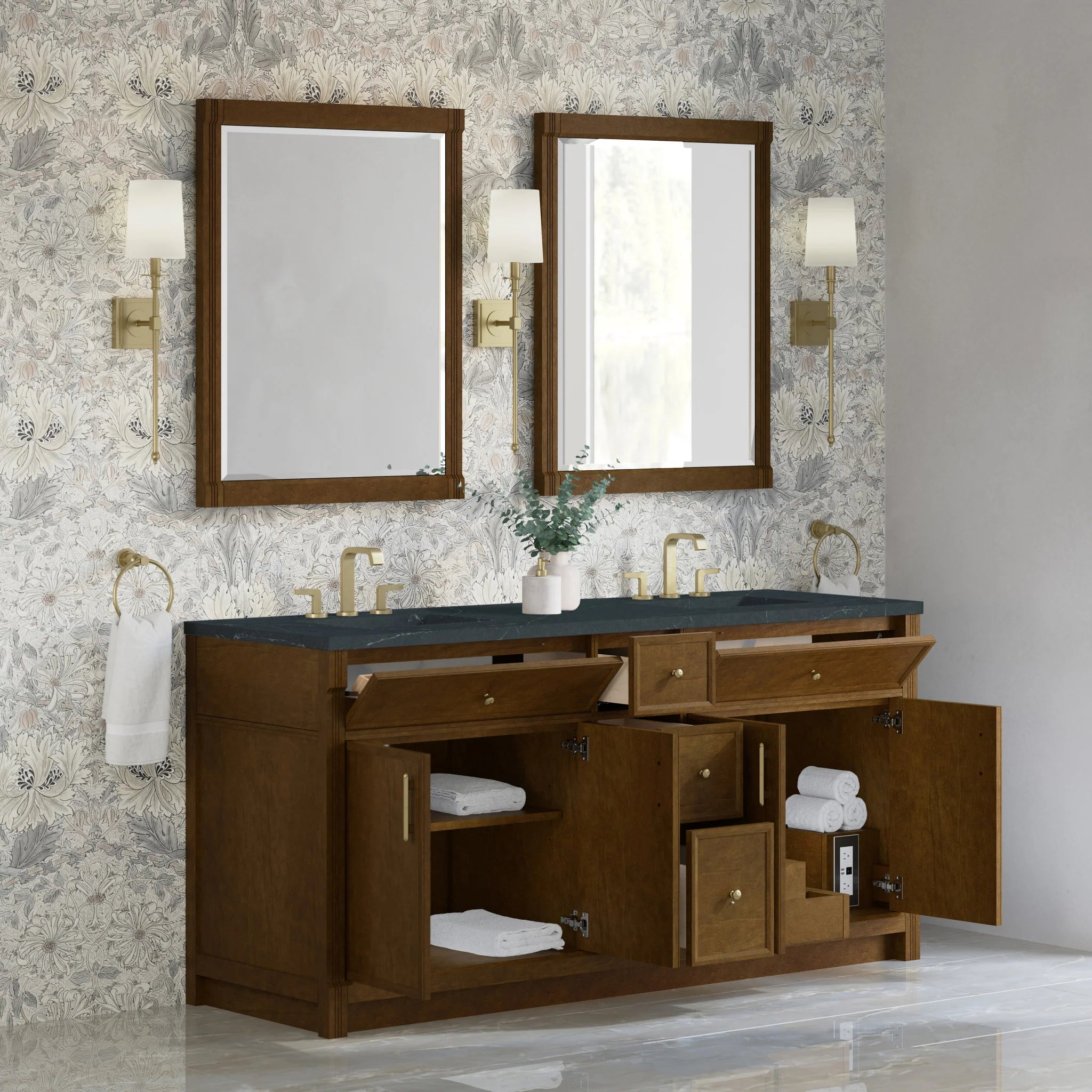 72" Bellshire Double Vanity in Honey Oak by James Martin Vanities-Charcoal Soapstone Silestone 3