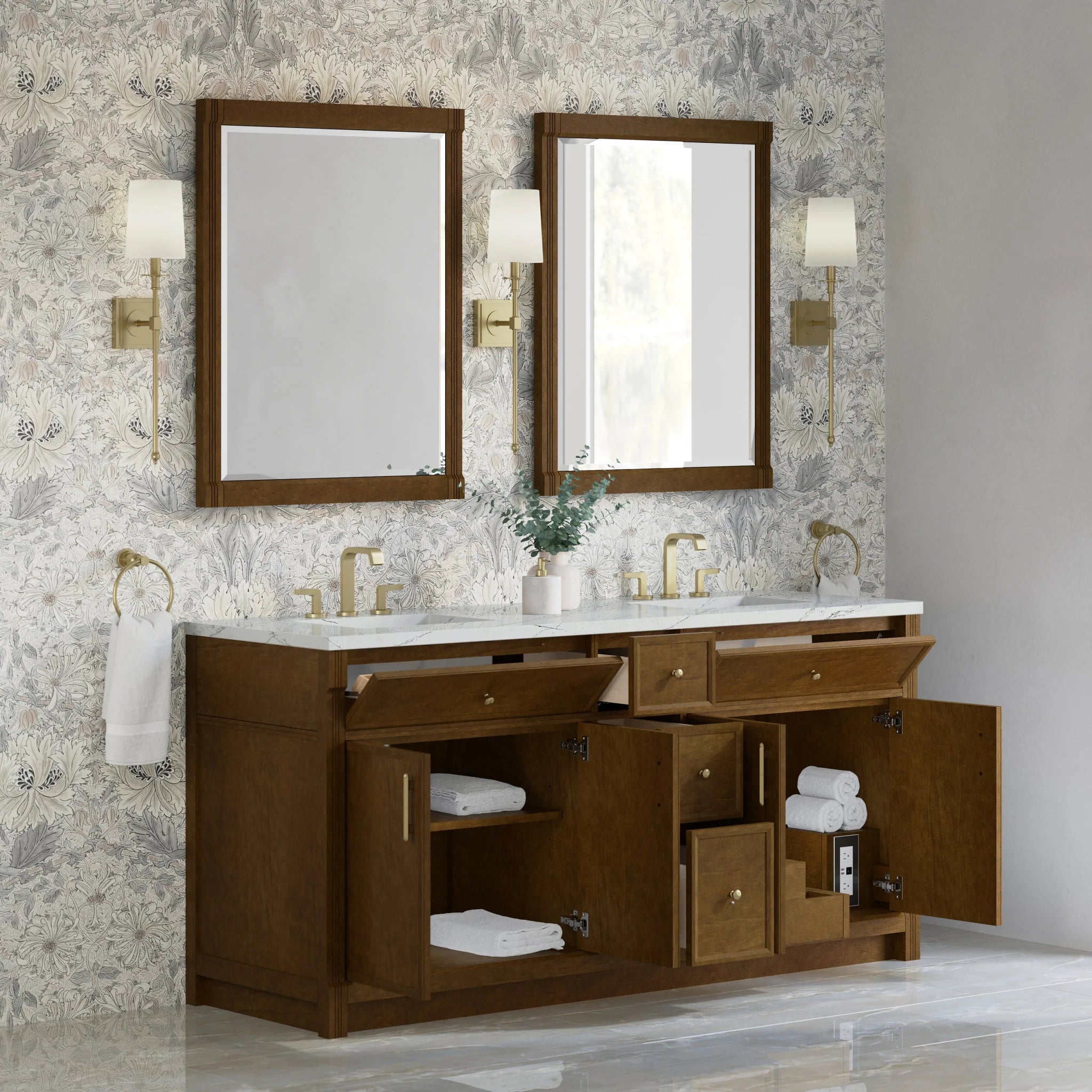 72" Bellshire Double Vanity in Honey Oak by James Martin Vanities-Ethereal Noctis Silestone 3