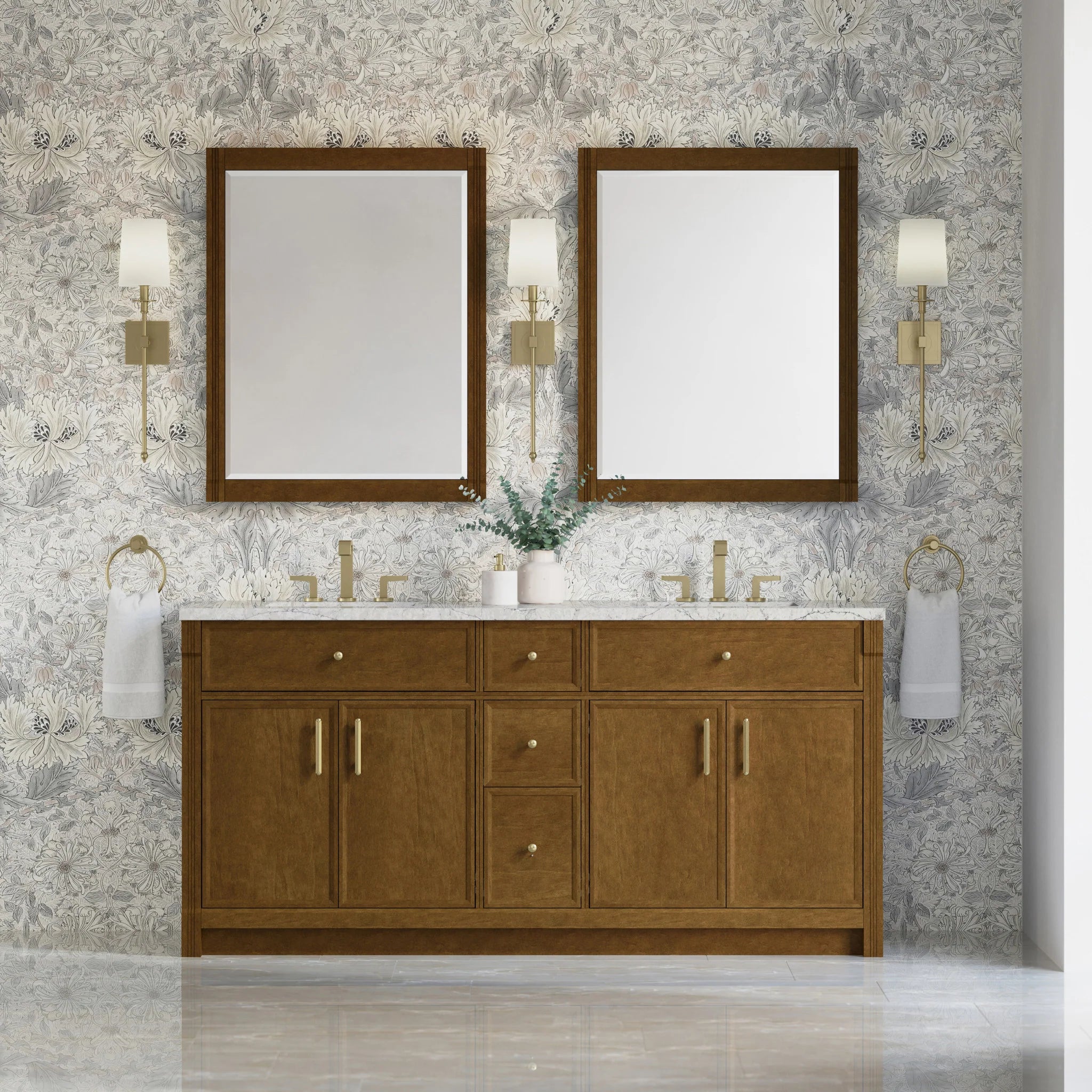 72" Bellshire Double Vanity in Honey Oak w/FreePower Wireless Charger by James Martin Vanities-Eternal Jasmine Pearl Silestone 1