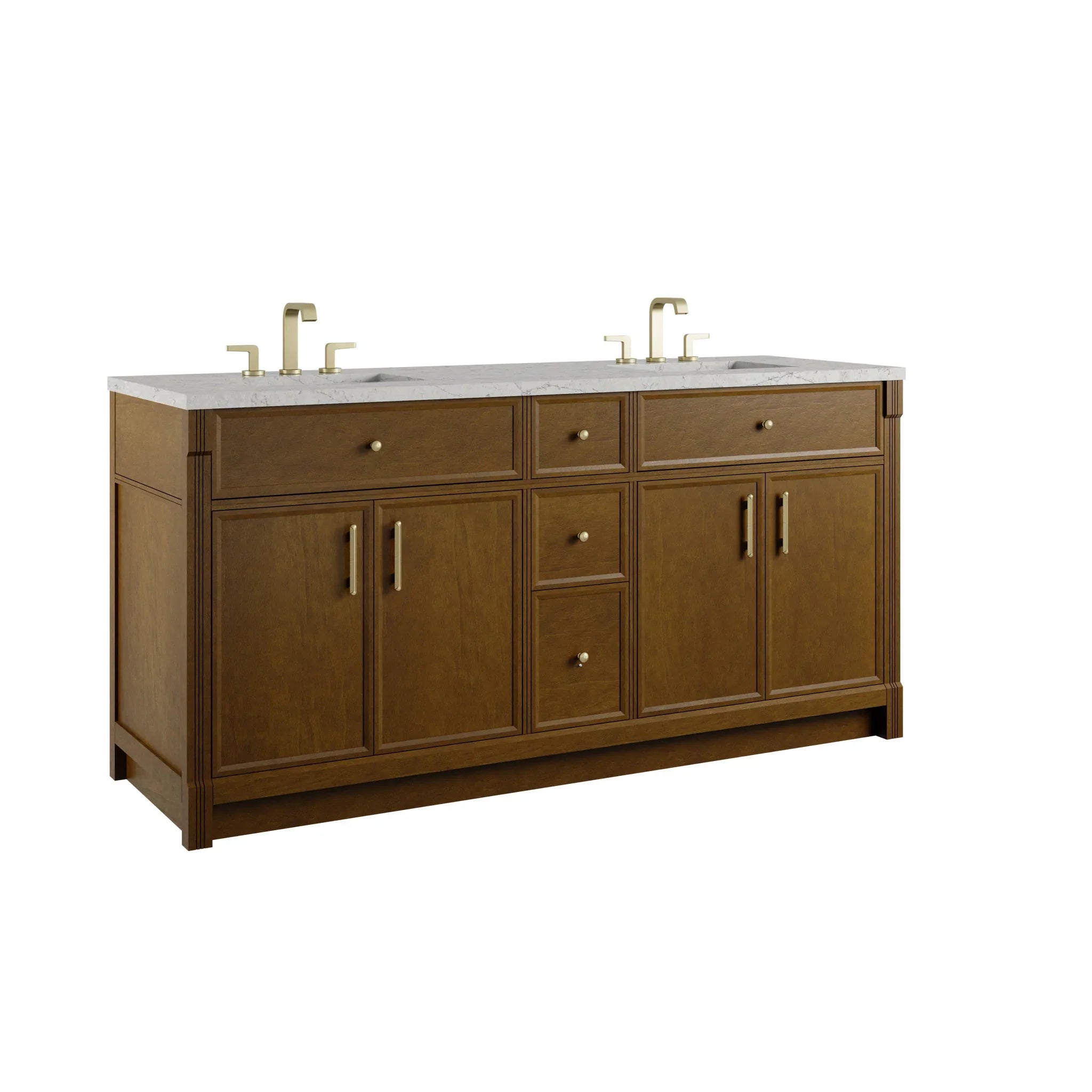 72" Bellshire Double Vanity in Honey Oak w/FreePower Wireless Charger by James Martin Vanities-Eternal Jasmine Pearl Silestone 11