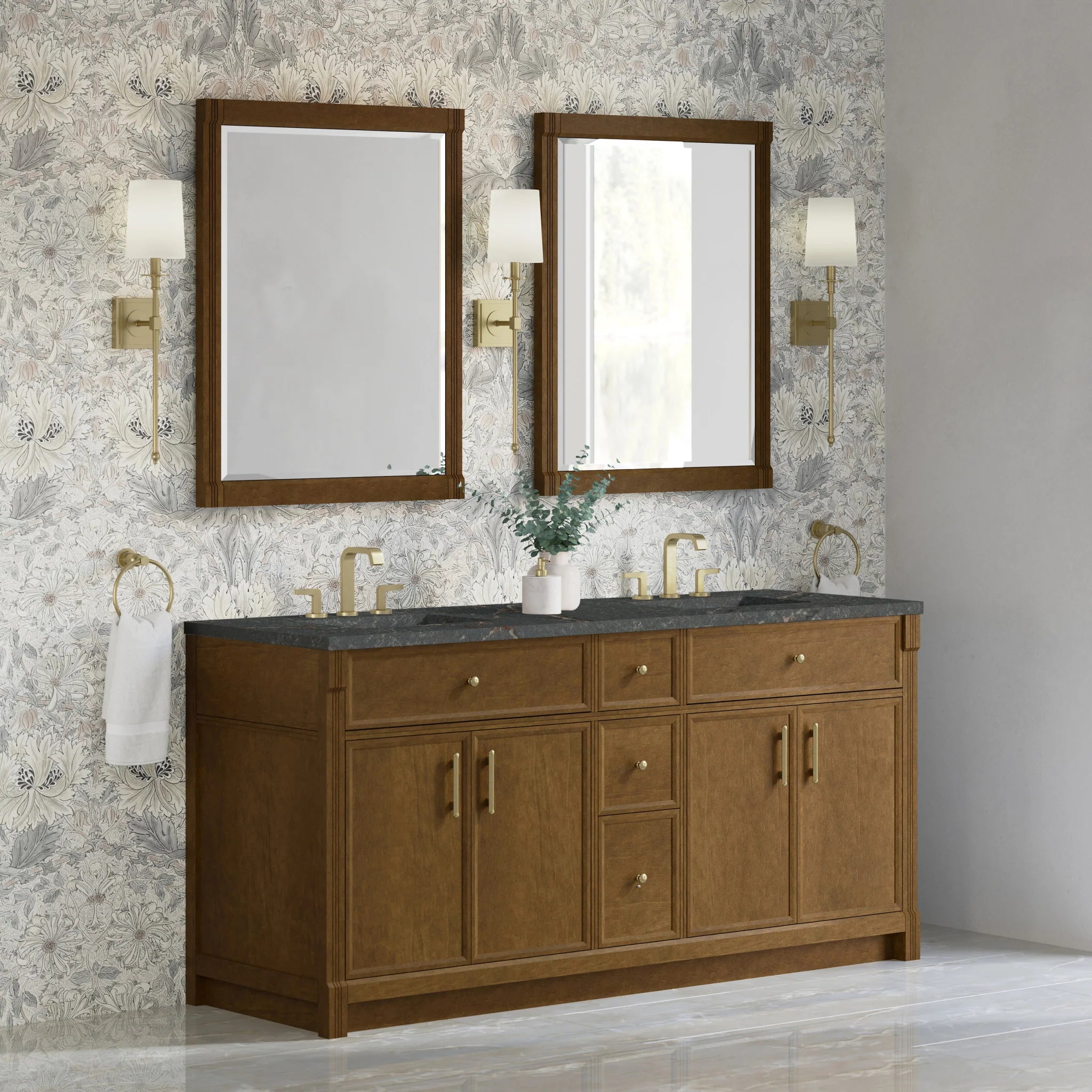 72" Bellshire Double Vanity in Honey Oak w/FreePower Wireless Charger by James Martin Vanities-Parisien Bleu Silestone 2