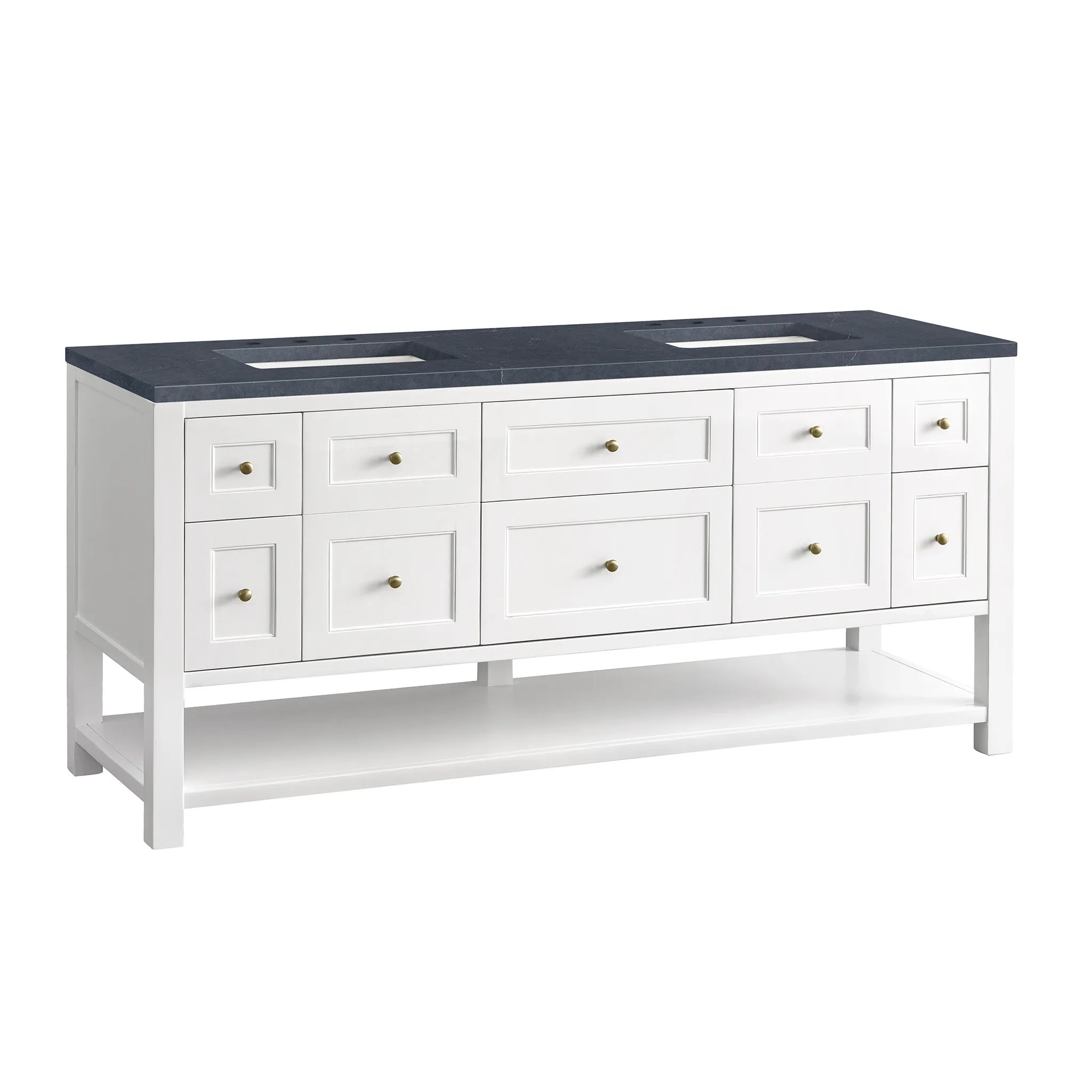 72" Breckenridge Double Vanity Base Only in Bright White-Charcoal Soapstone Silestone-8" Widespread image 5