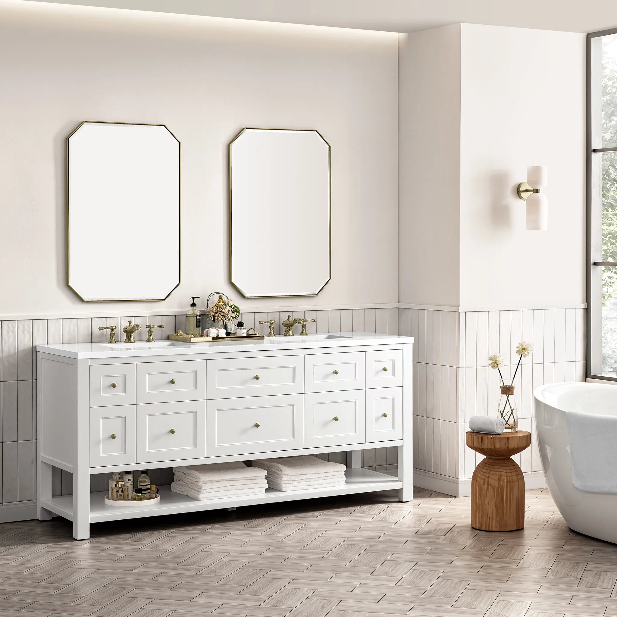 72" Breckenridge Double Vanity Base Only in Bright White-White Zeus Silestone-8" Widespread image 3