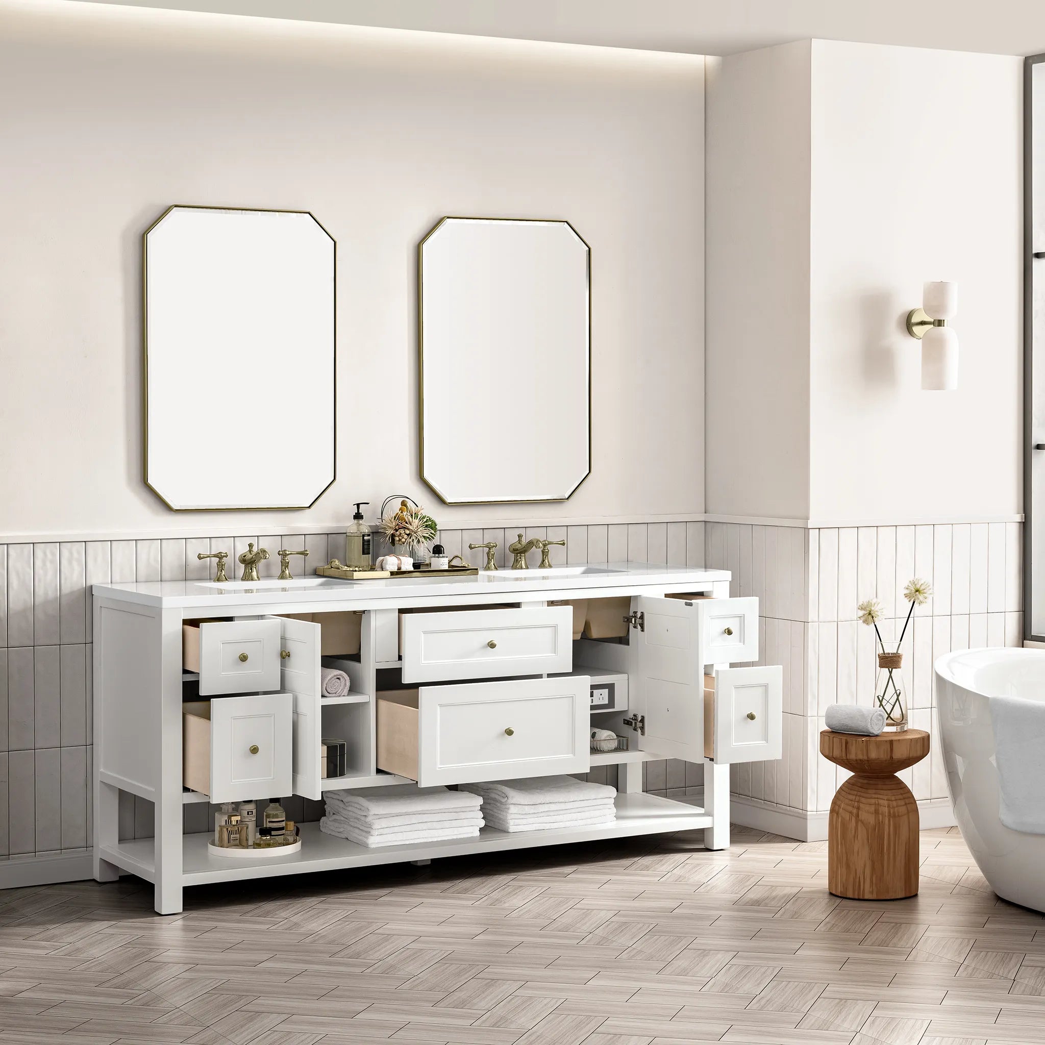 72" Breckenridge Double Vanity Base Only in Bright White-White Zeus Silestone-8" Widespread image 4