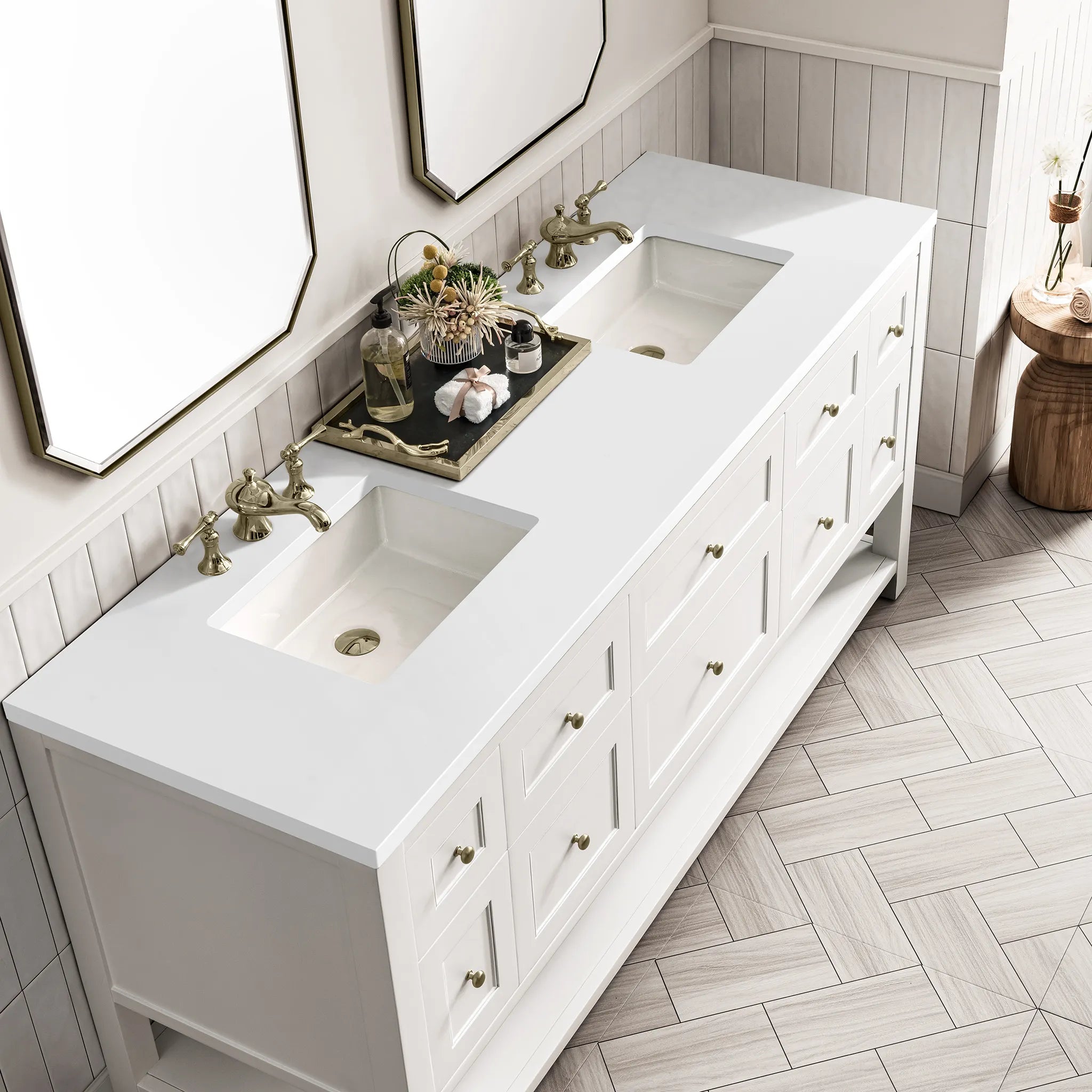 72" Breckenridge Double Vanity Base Only in Bright White-White Zeus Silestone-8" Widespread image 7