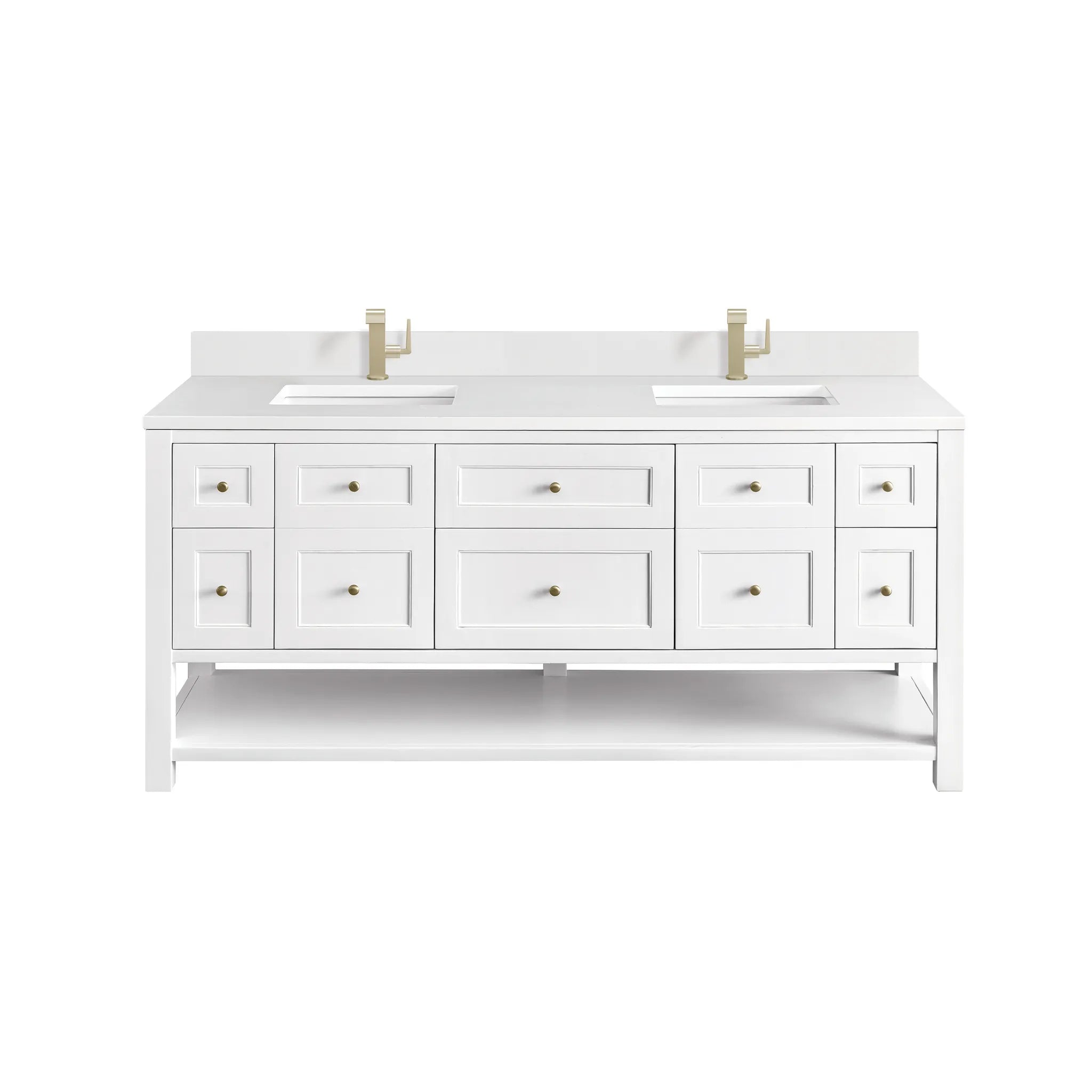 72" Breckenridge Double Vanity Base Only in Bright White-White Zeus Silestone & Backsplash-Single Hole image