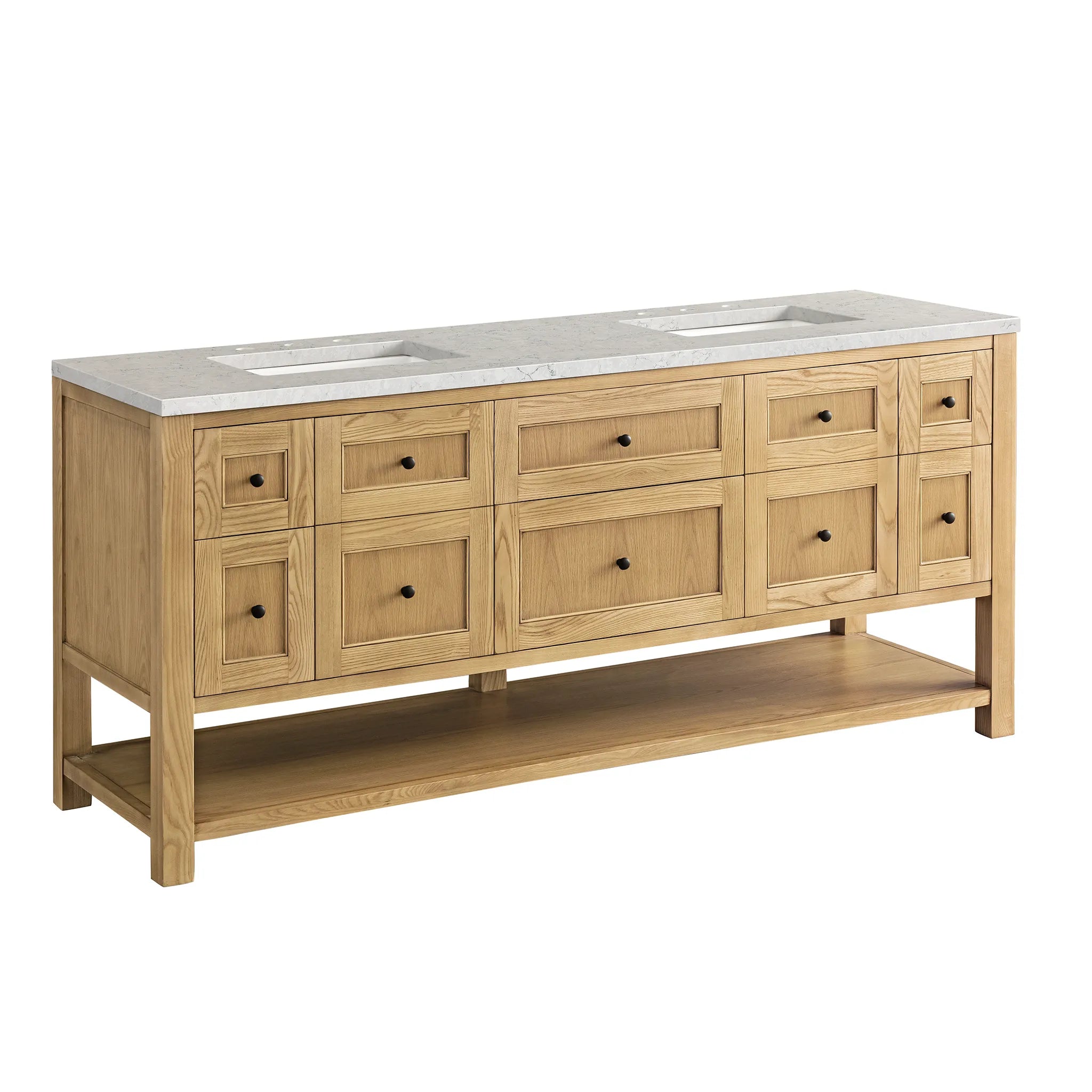 72" Breckenridge Double Vanity Base Only in Light Natural Oak Wireless Charger-Eternal Jasmine Pearl Silestone-8" Widespread image 12