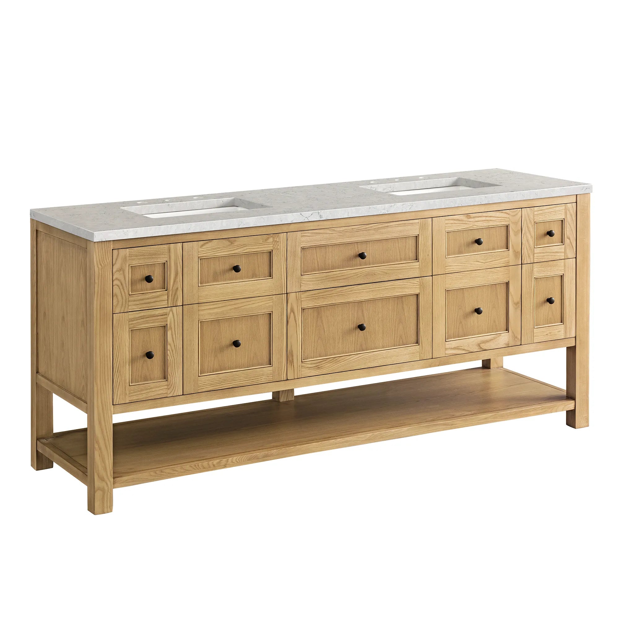 72" Breckenridge Double Vanity Base Only in Light Natural Oak Wireless Charger-Eternal Jasmine Pearl Silestone-8" Widespread image 1