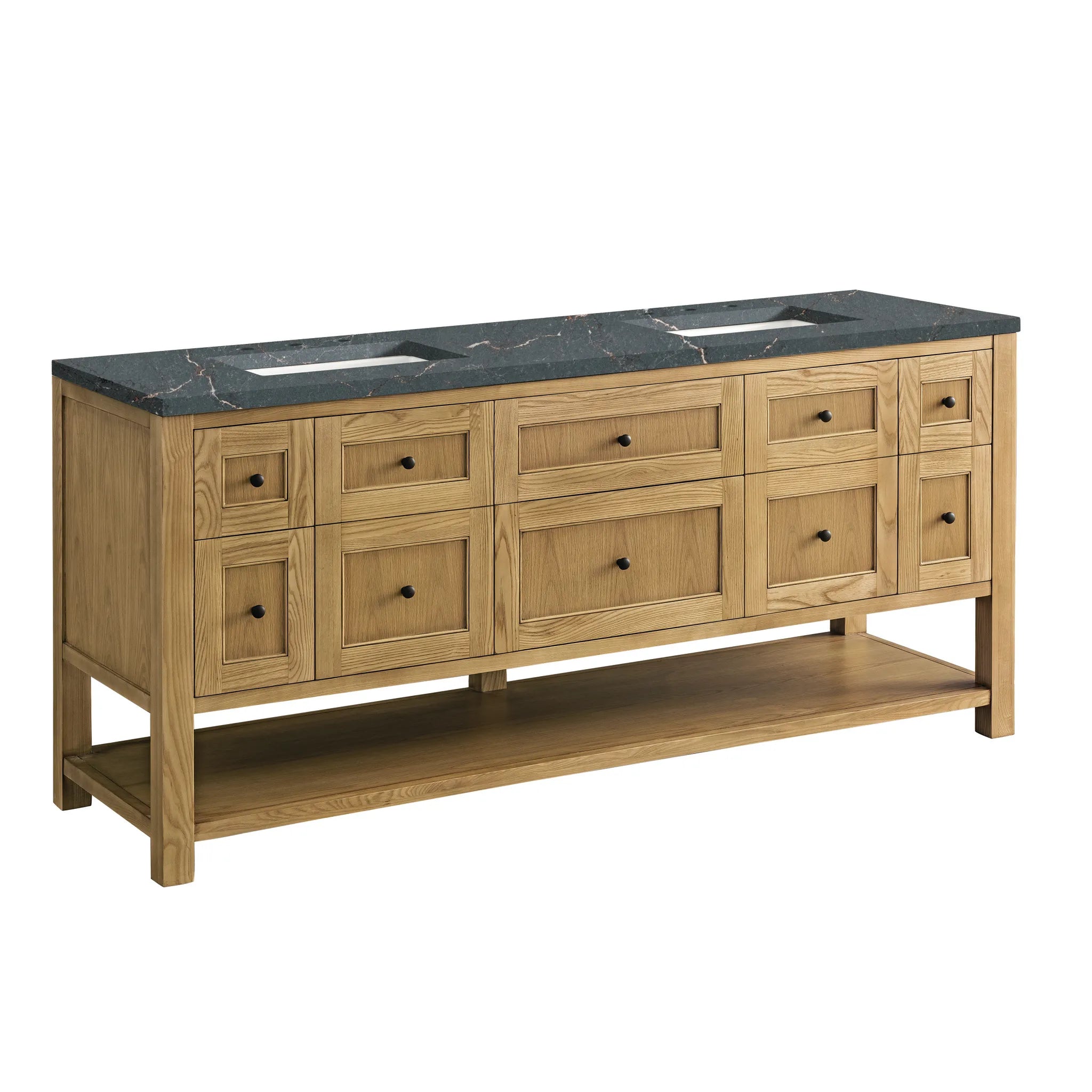 72" Breckenridge Double Vanity Base Only in Light Natural Oak Wireless Charger-Parisien Bleu Silestone-8" Widespread image 9