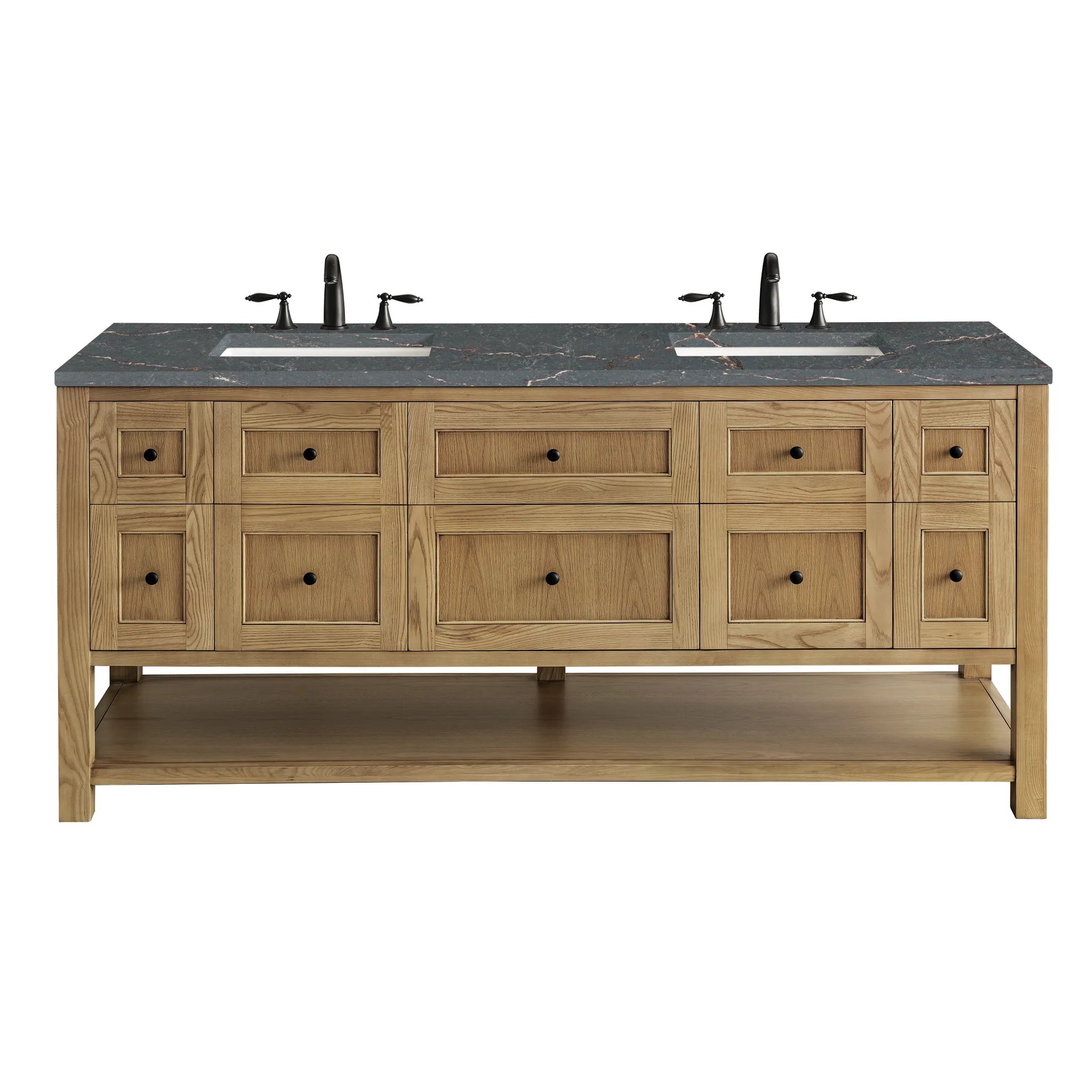 72" Breckenridge Double Vanity Base Only in Light Natural Oak Wireless Charger-Parisien Bleu Silestone-8" Widespread image