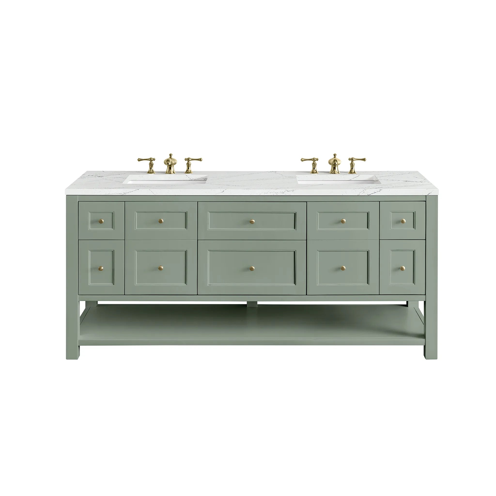 72" Breckenridge Double Vanity Base Only in Smokey Celadon Wireless Charger-Ethereal Noctis Silestone-8" Widespread image
