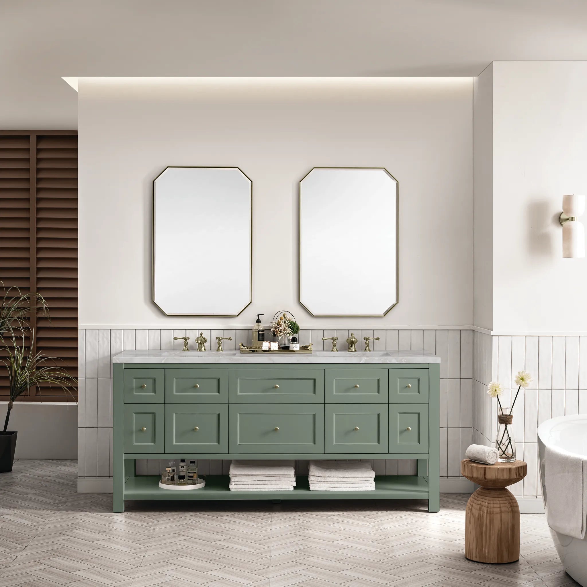 72" Breckenridge Double Vanity Base Only in Smokey Celadon w/FreePower Wireless Charger by James Martin Vanities - AURA Modern Home