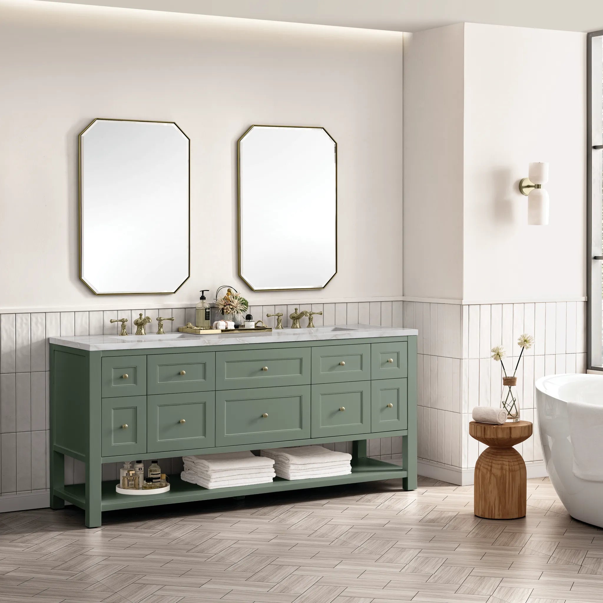 72" Breckenridge Double Vanity Base Only in Smokey Celadon w/FreePower Wireless Charger by James Martin Vanities - AURA Modern Home