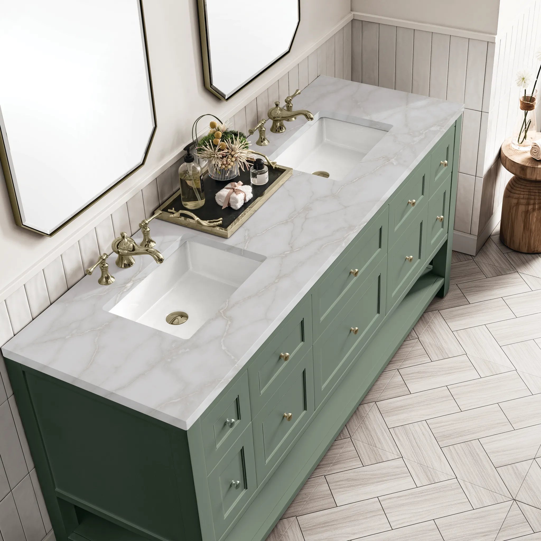 72" Breckenridge Double Vanity Base Only in Smokey Celadon w/FreePower Wireless Charger by James Martin Vanities - AURA Modern Home