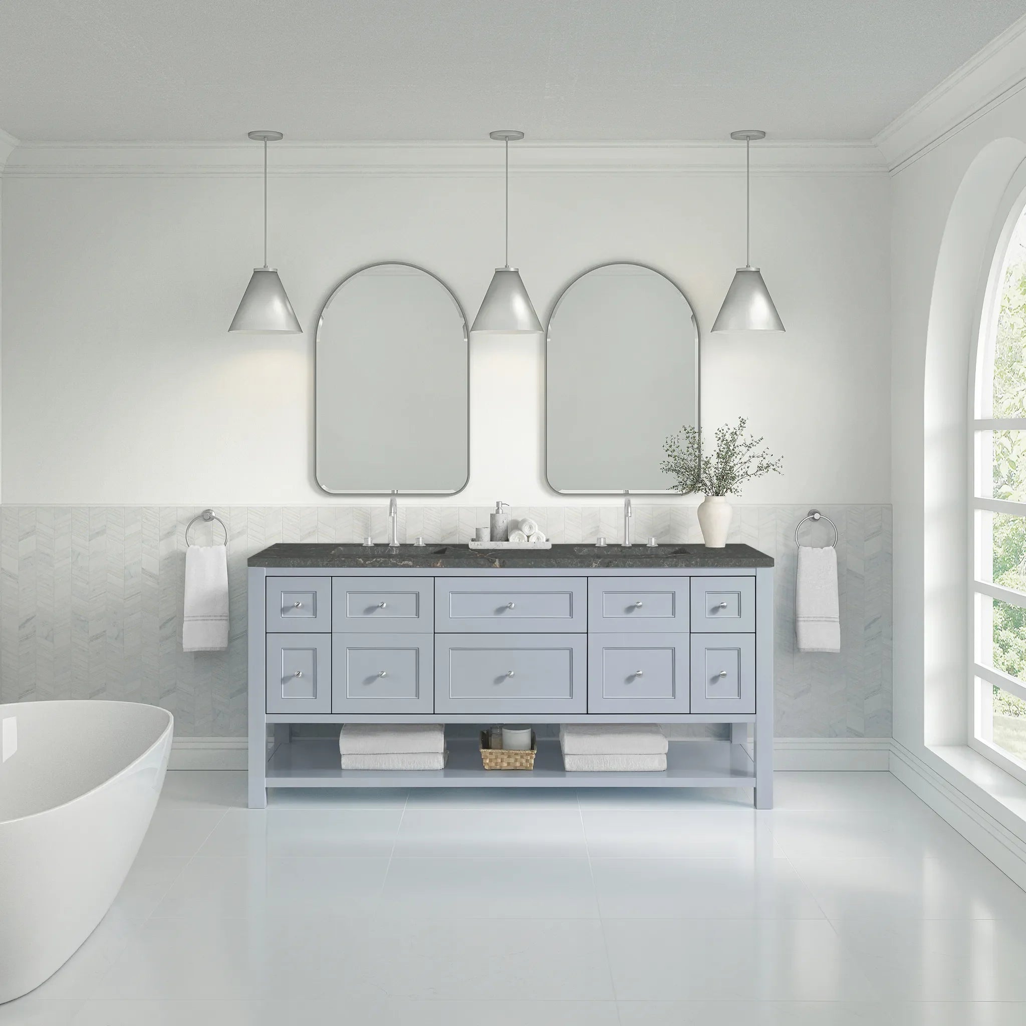 72" Breckenridge Double Vanity in Serenity Blue w/FreePower Wireless Charger-Parisien Bleu Silestone-8" Widespread image 4