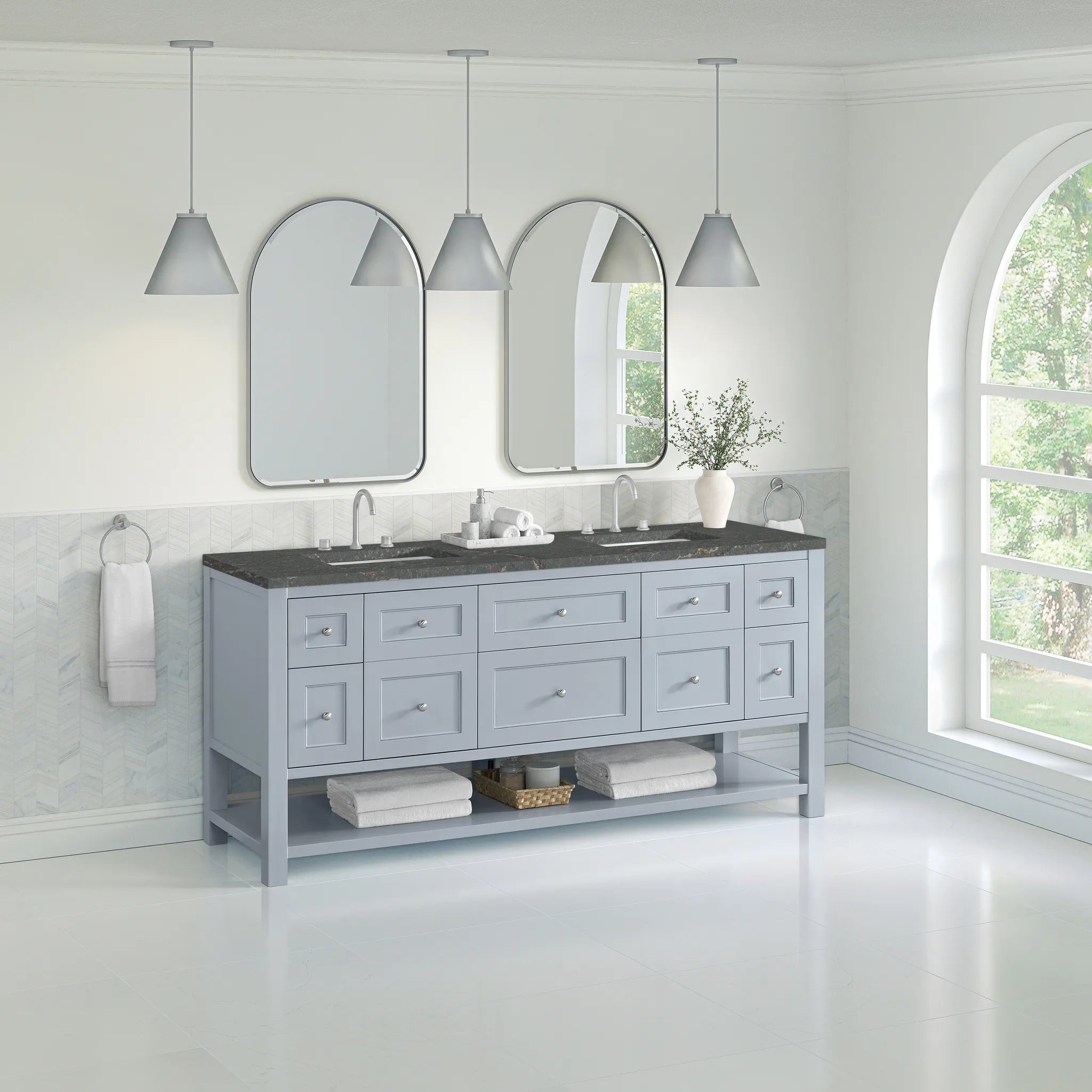 72" Breckenridge Double Vanity in Serenity Blue w/FreePower Wireless Charger-Parisien Bleu Silestone-8" Widespread image 5