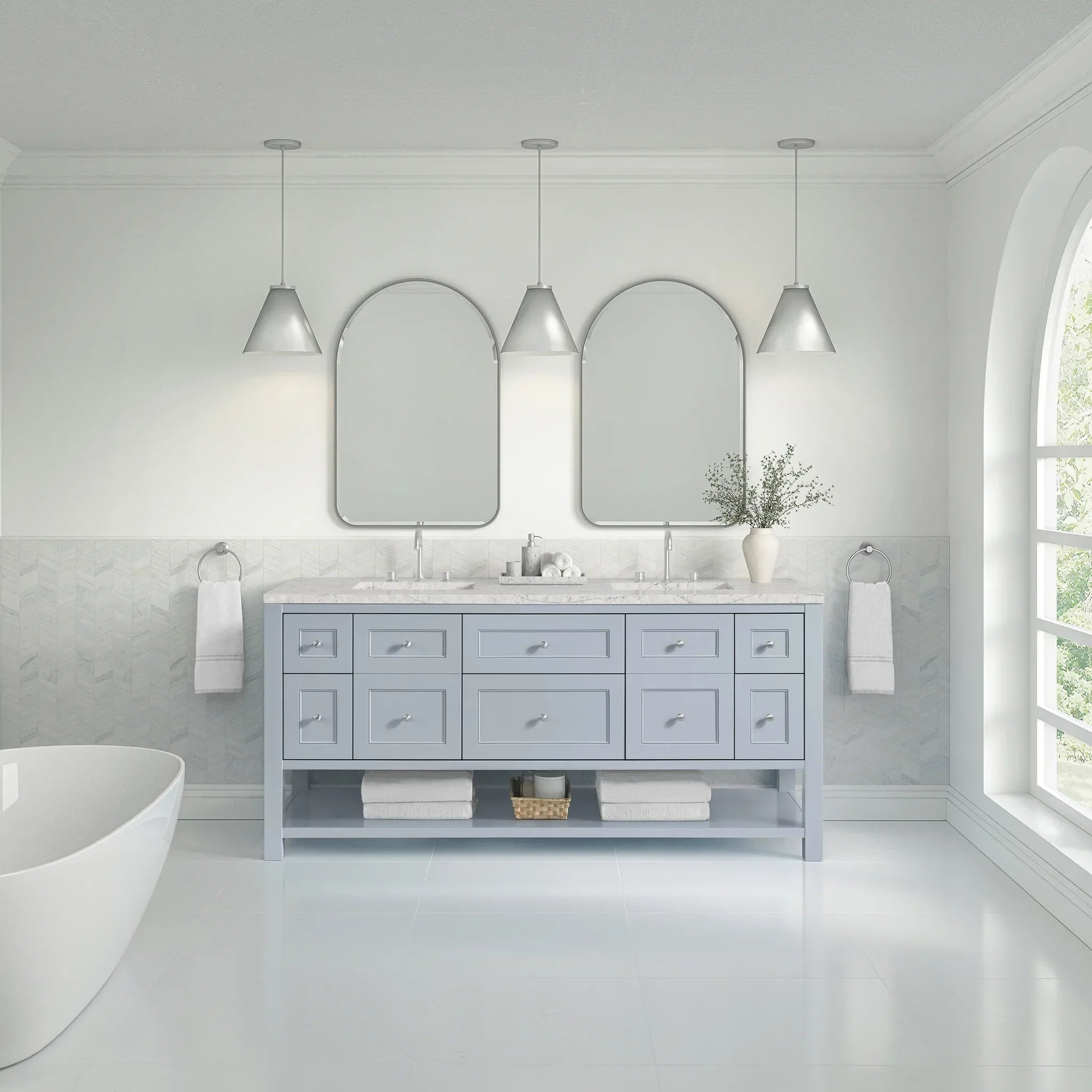 72" Breckenridge Double Vanity in Serenity Blue Wireless Charger-Eternal Jasmine Pearl Silestone-8" Widespread image 5