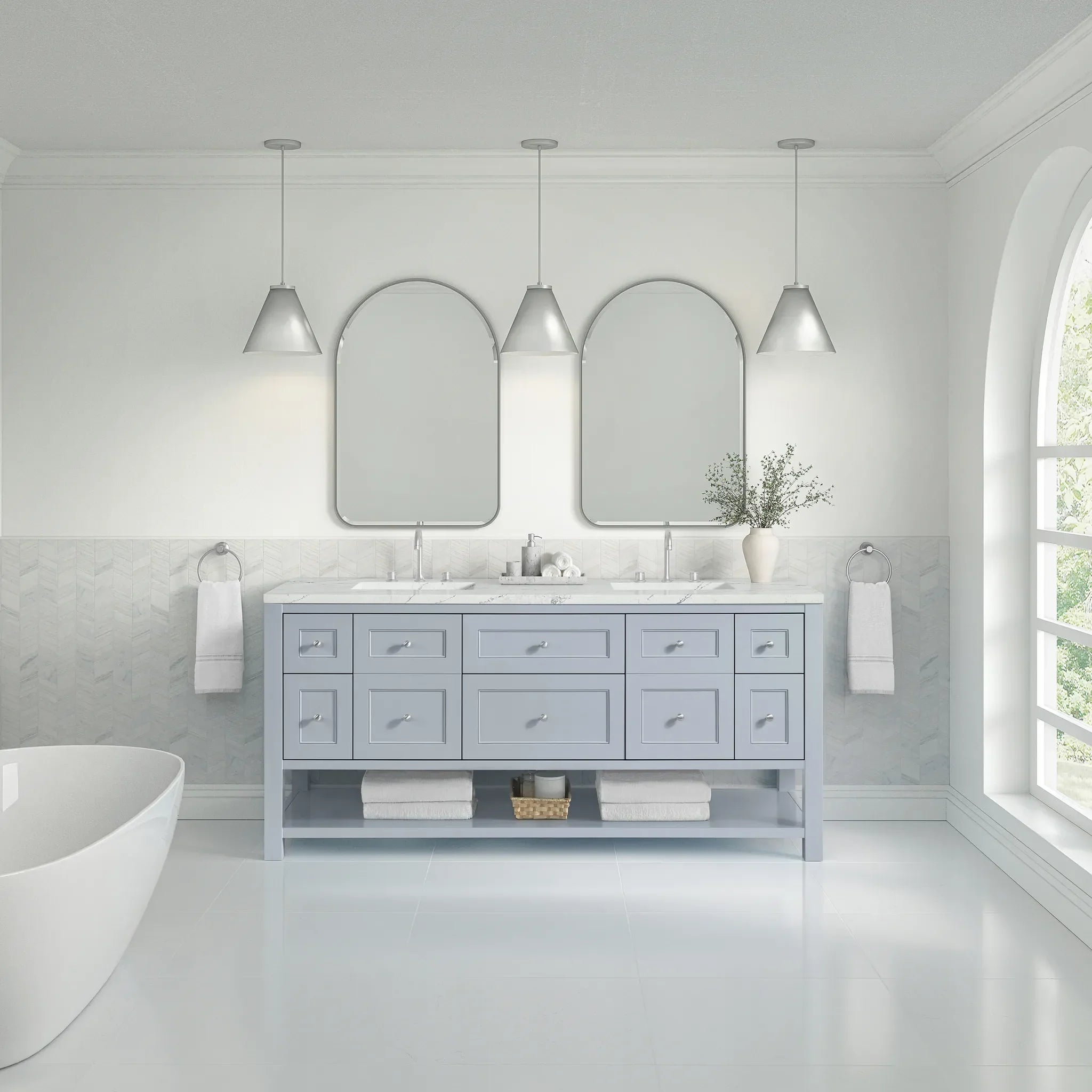 72" Breckenridge Double Vanity in Serenity Blue Wireless Charger-Ethereal Noctis Silestone-8" Widespread image 5