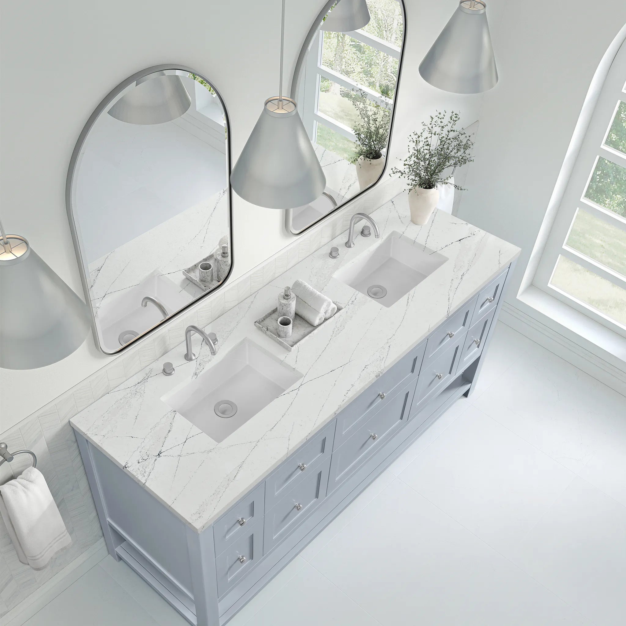 72" Breckenridge Double Vanity in Serenity Blue Wireless Charger-Ethereal Noctis Silestone-8" Widespread image 9