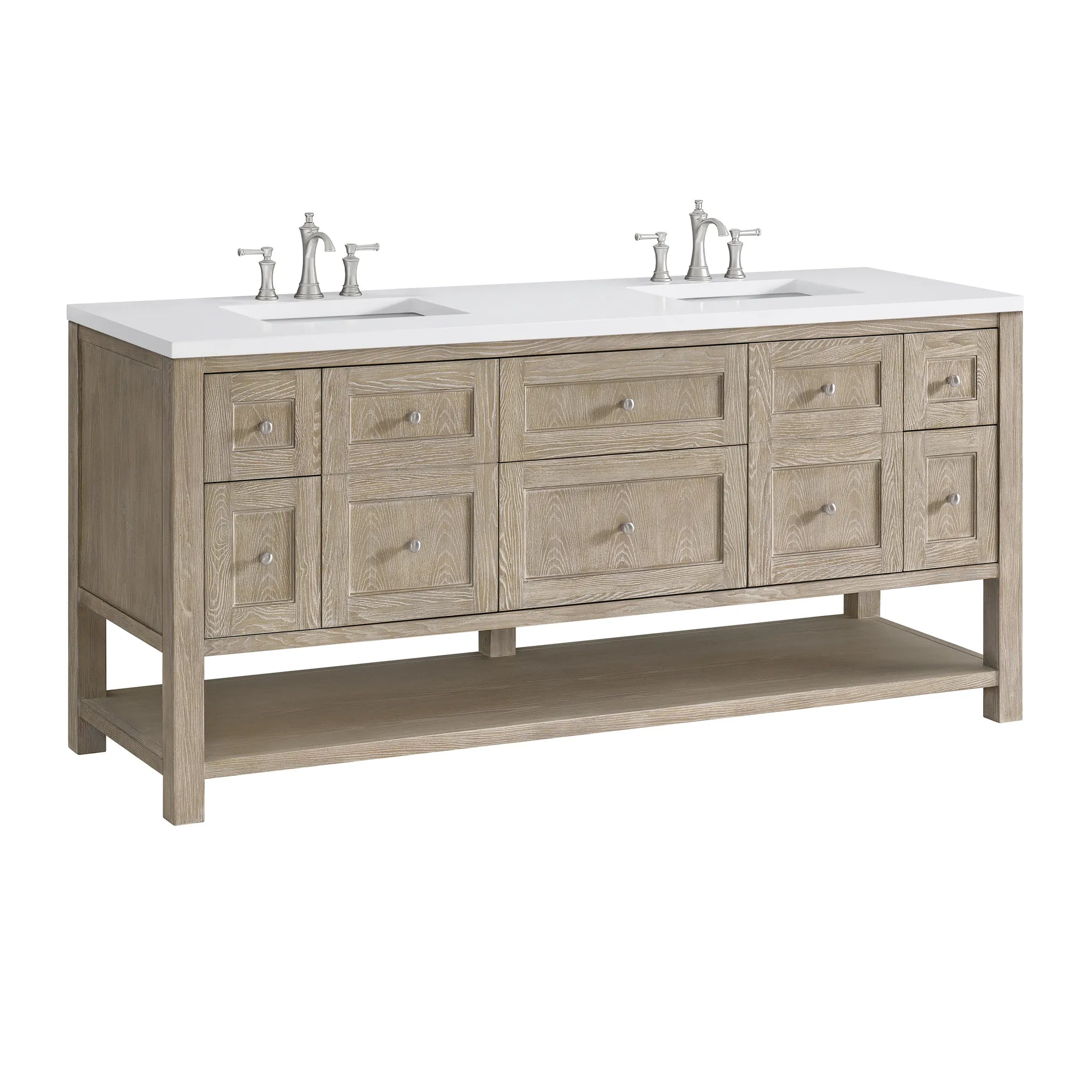 72" Breckenridge Double Vanity in Whitewashed Oak-White Zeus Silestone-8" Widespread image 8