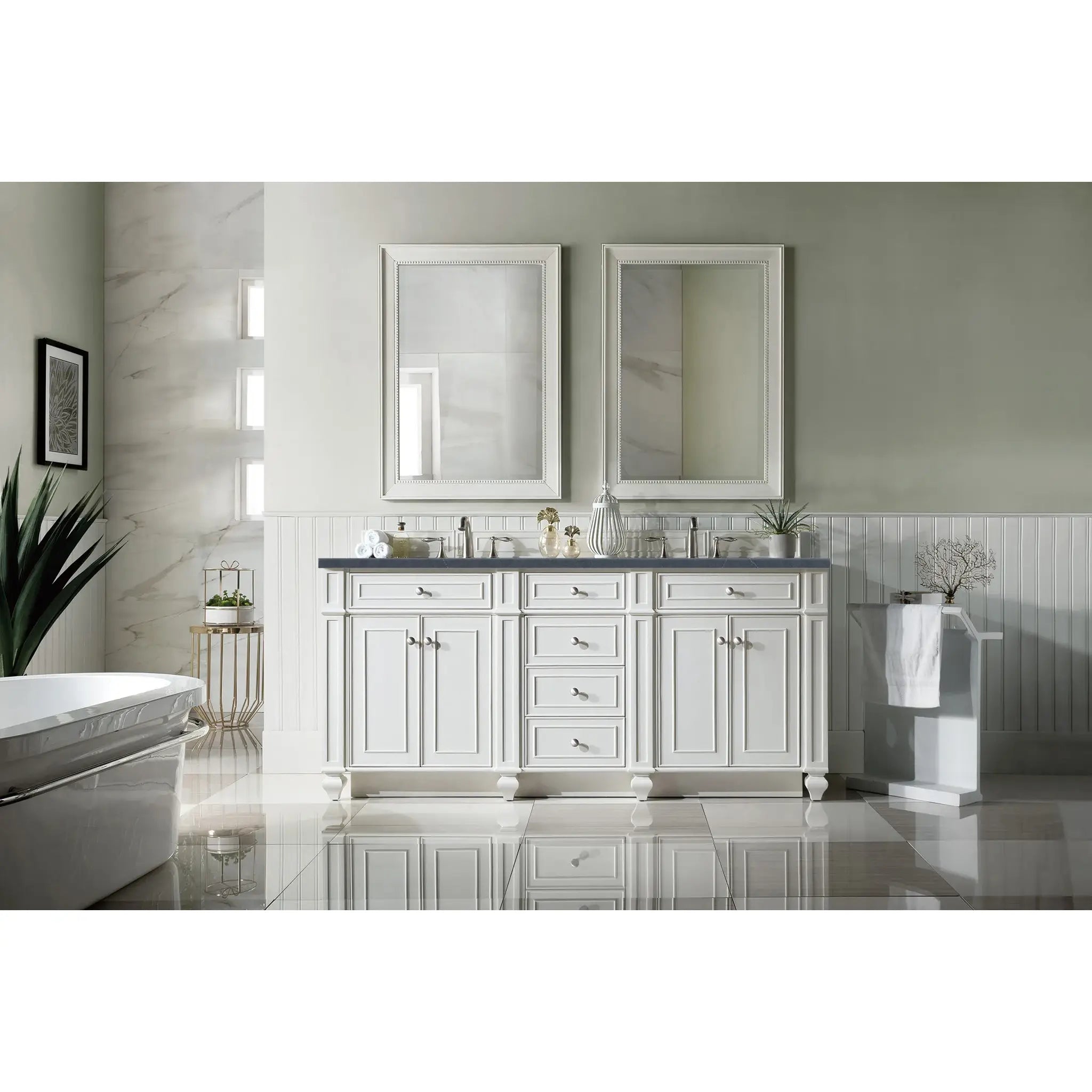72" Bristol Double Vanity in Bright White-Charcoal Soapstone Silestone-8" Widespread image 1