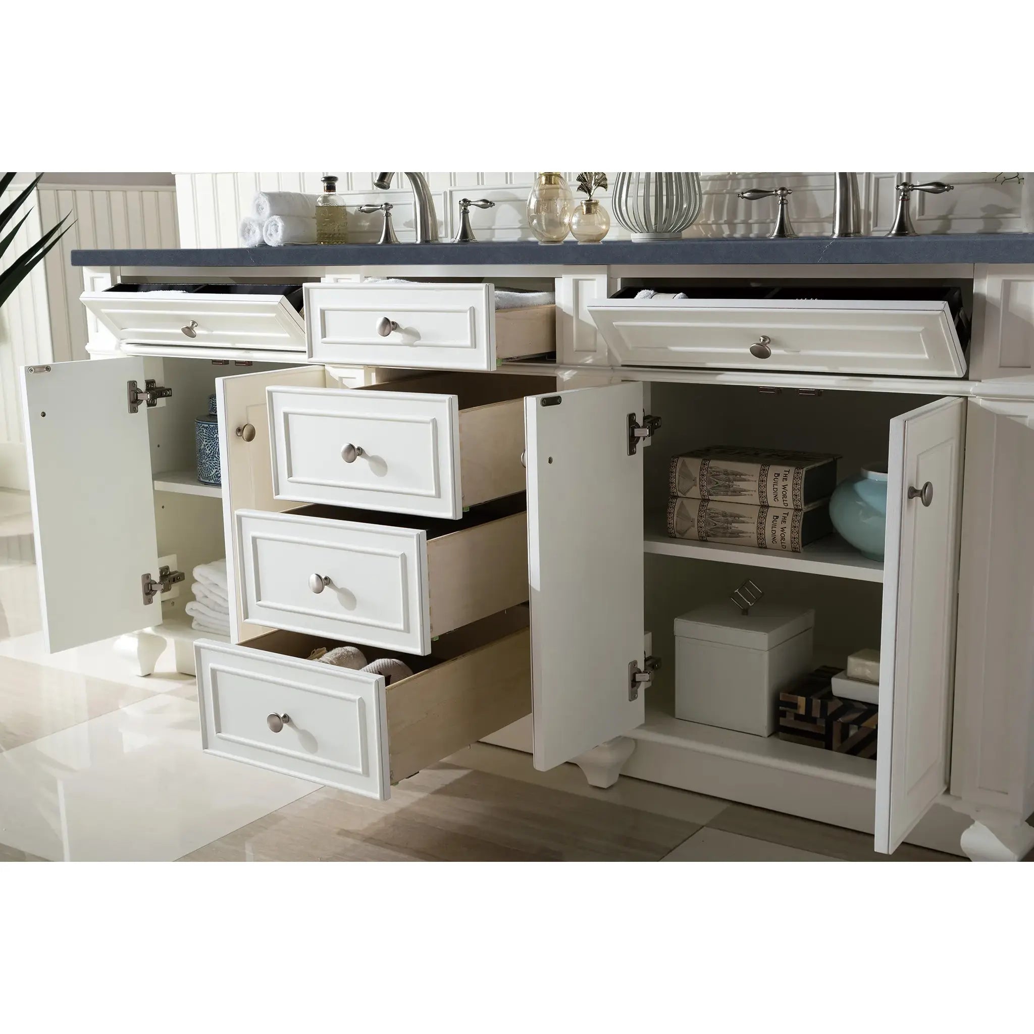 72" Bristol Double Vanity in Bright White-Charcoal Soapstone Silestone-8" Widespread image 3