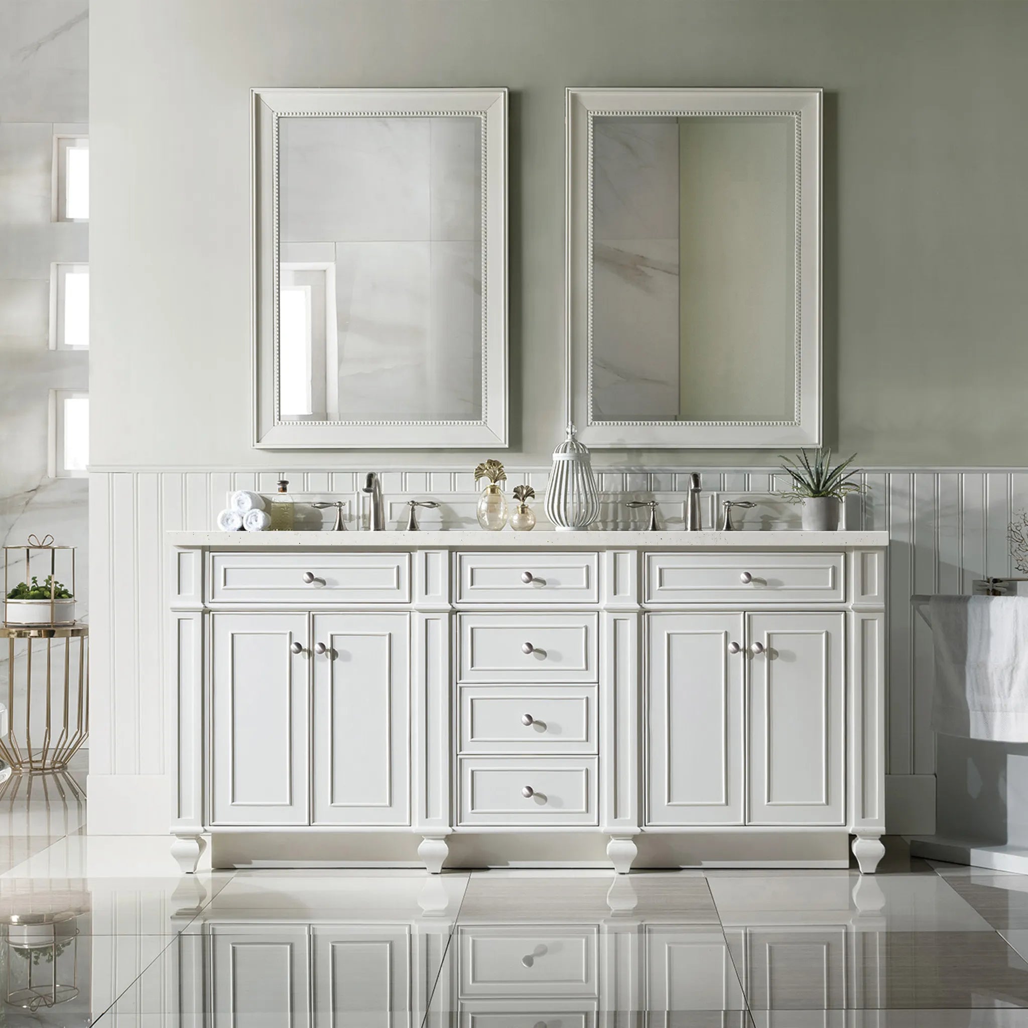 72" Bristol Double Vanity in Bright White-Lime Delight Silestone-8" Widespread image 1