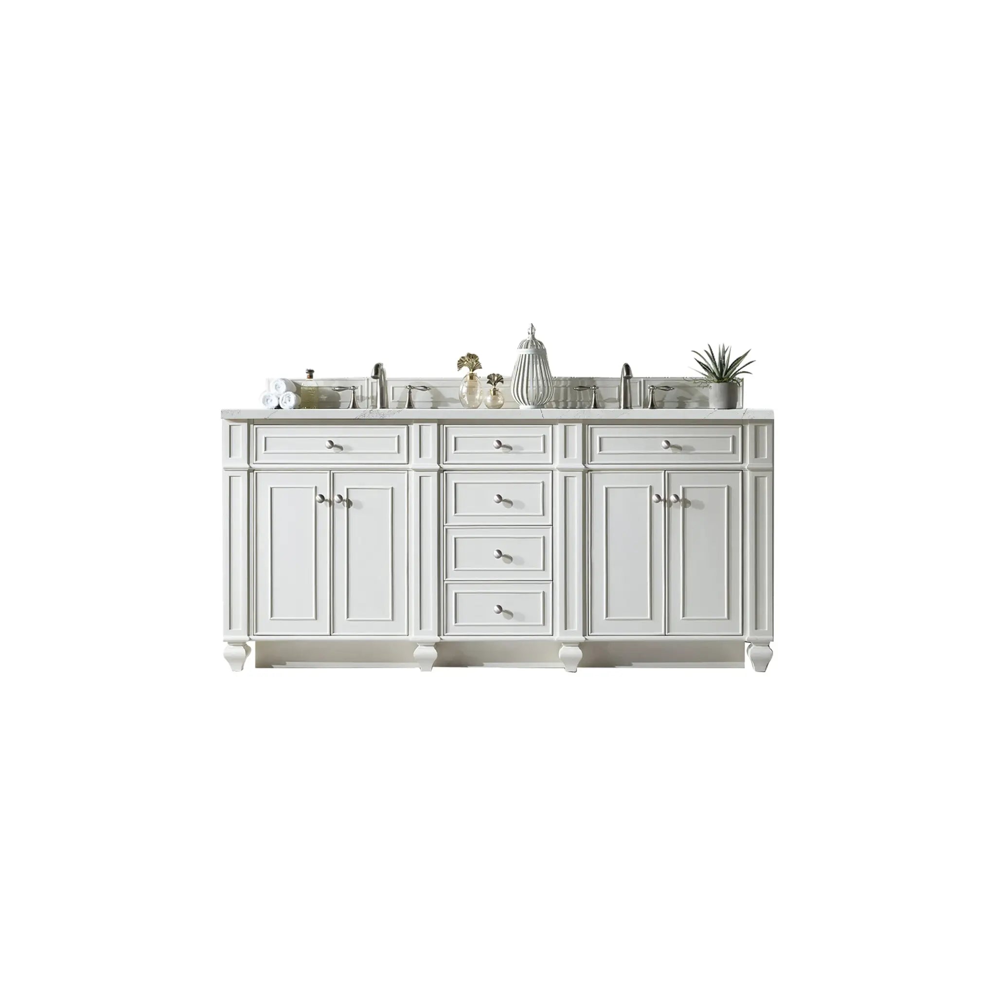 72" Bristol Double Vanity in Bright White w/FreePower Wireless Charger-Ethereal Noctis Silestone-8" Widespread image