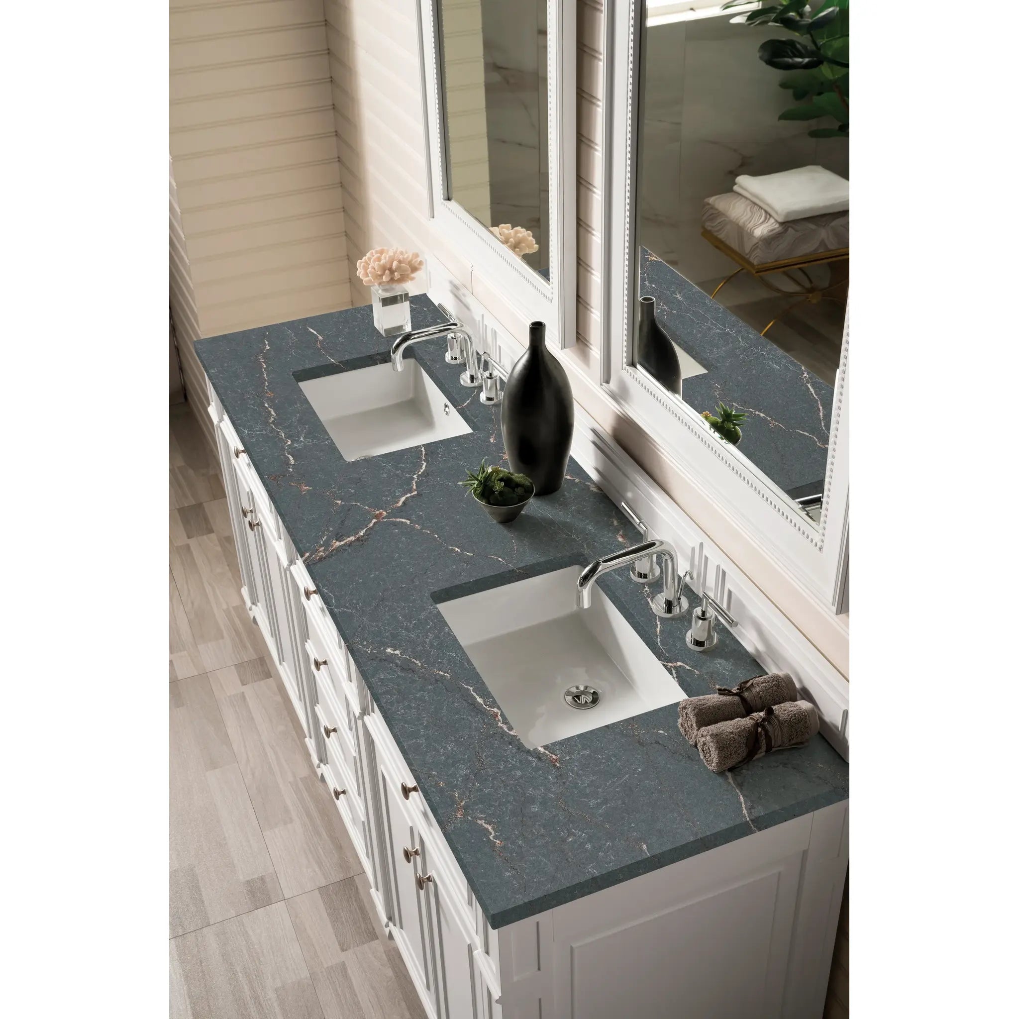 72" Bristol Double Vanity in Bright White w/FreePower Wireless Charger-Parisien Bleu Silestone-8" Widespread image 8
