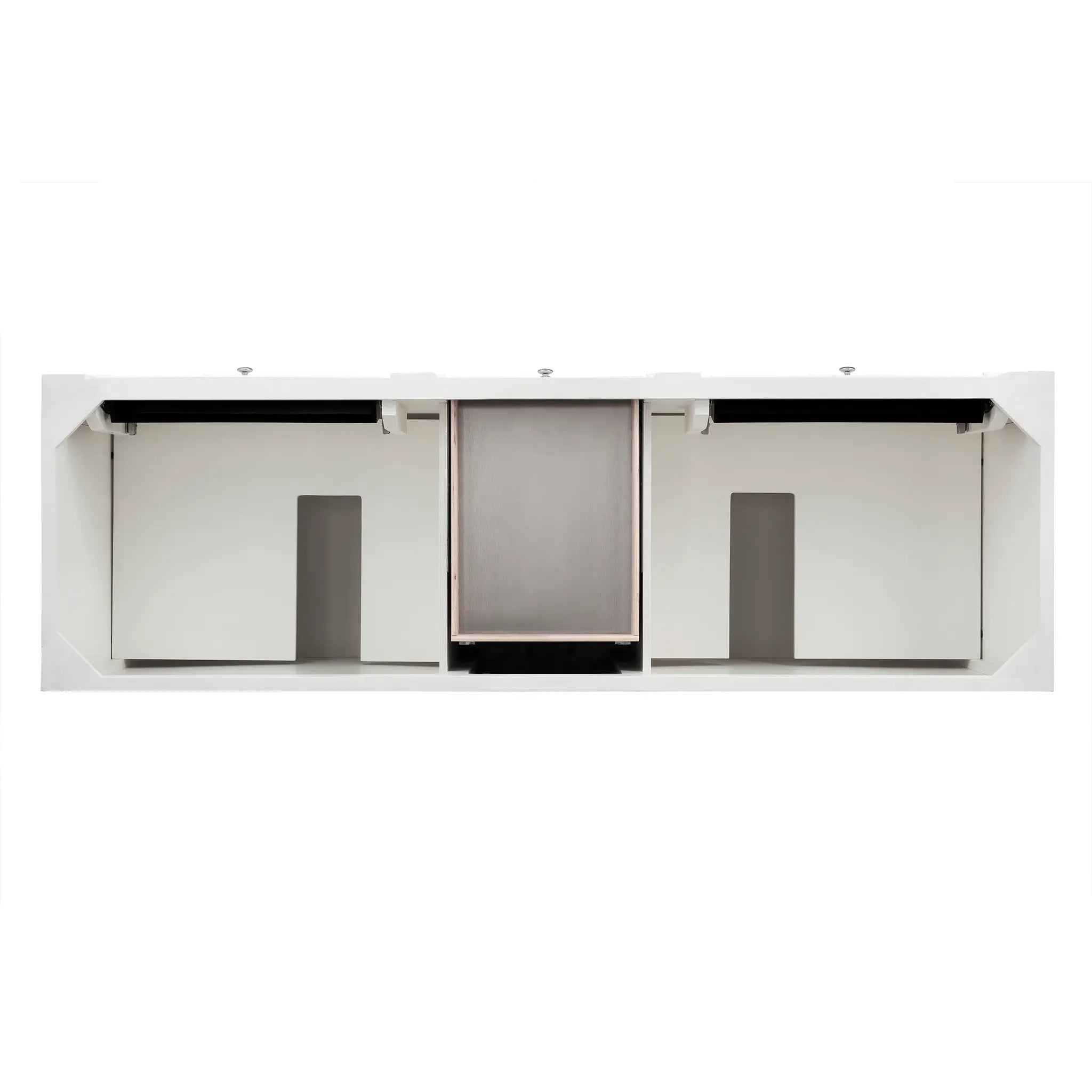 72" Bristol Double Vanity in Bright White w/FreePower Wireless Charger-Victorian Silver Silestone-8" Widespread image 7
