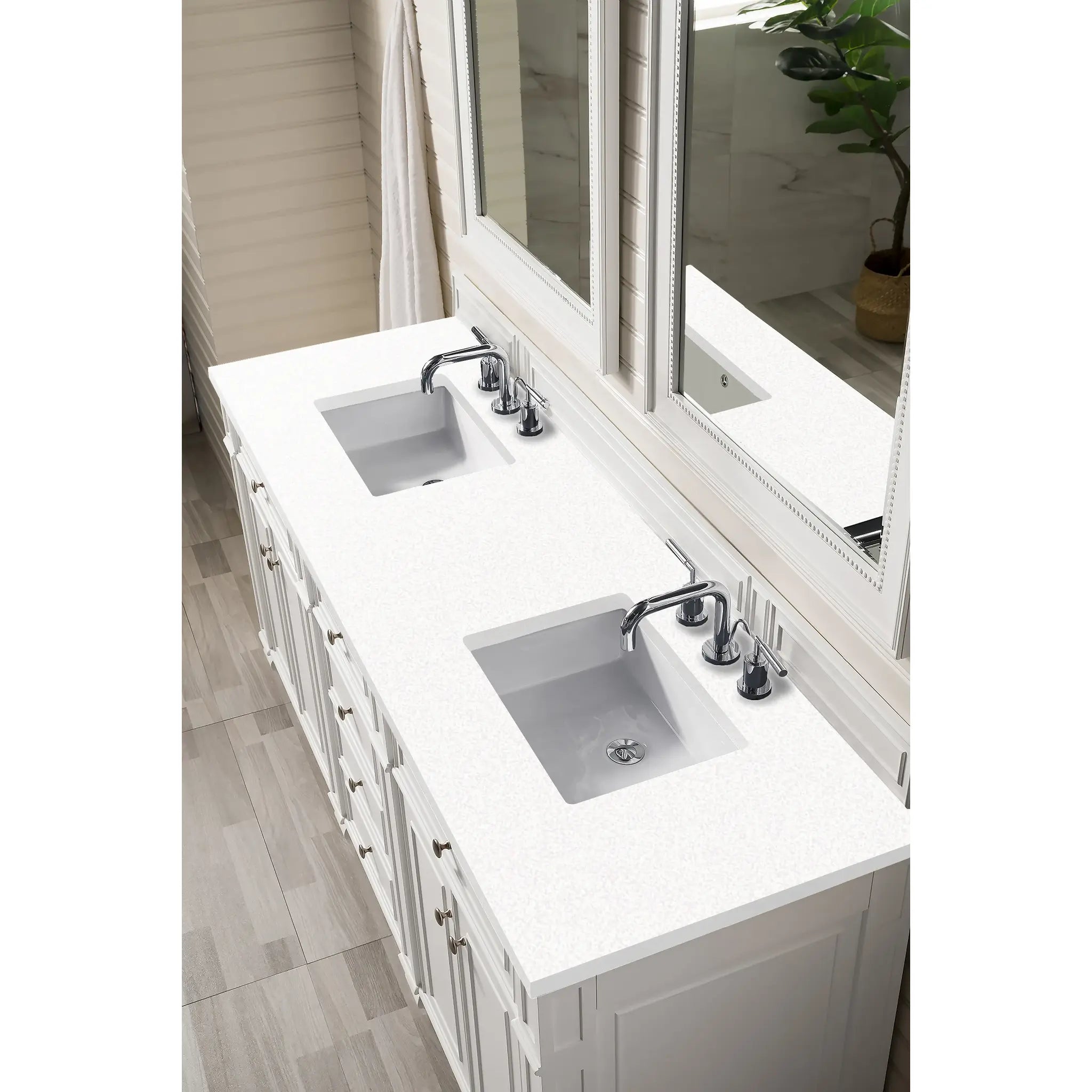 72" Bristol Double Vanity in Bright White-White Zeus Silestone-8" Widespread image 1