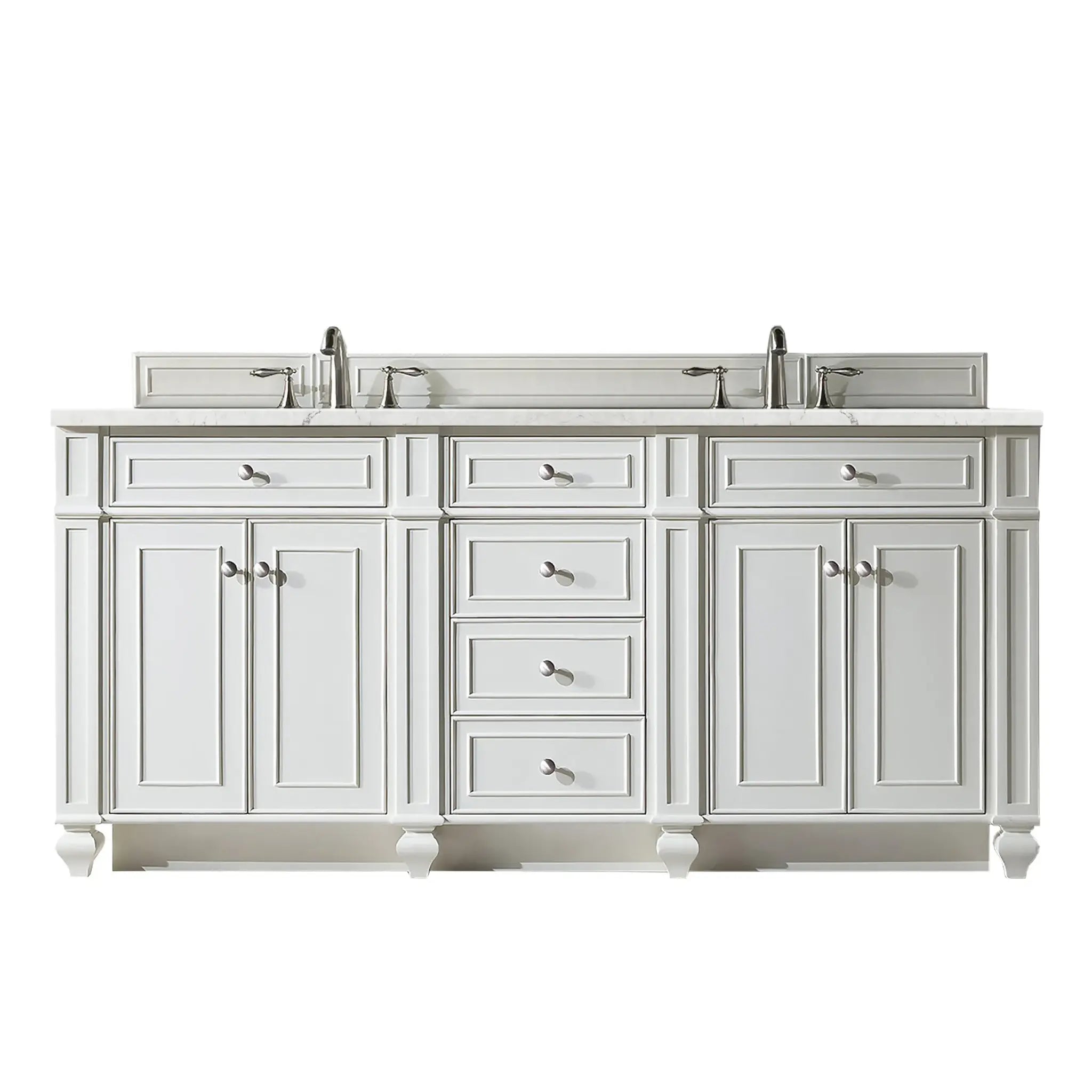 72" Bristol Double Vanity in Bright White Wireless Charger-Eternal Jasmine Pearl Silestone-8" Widespread image