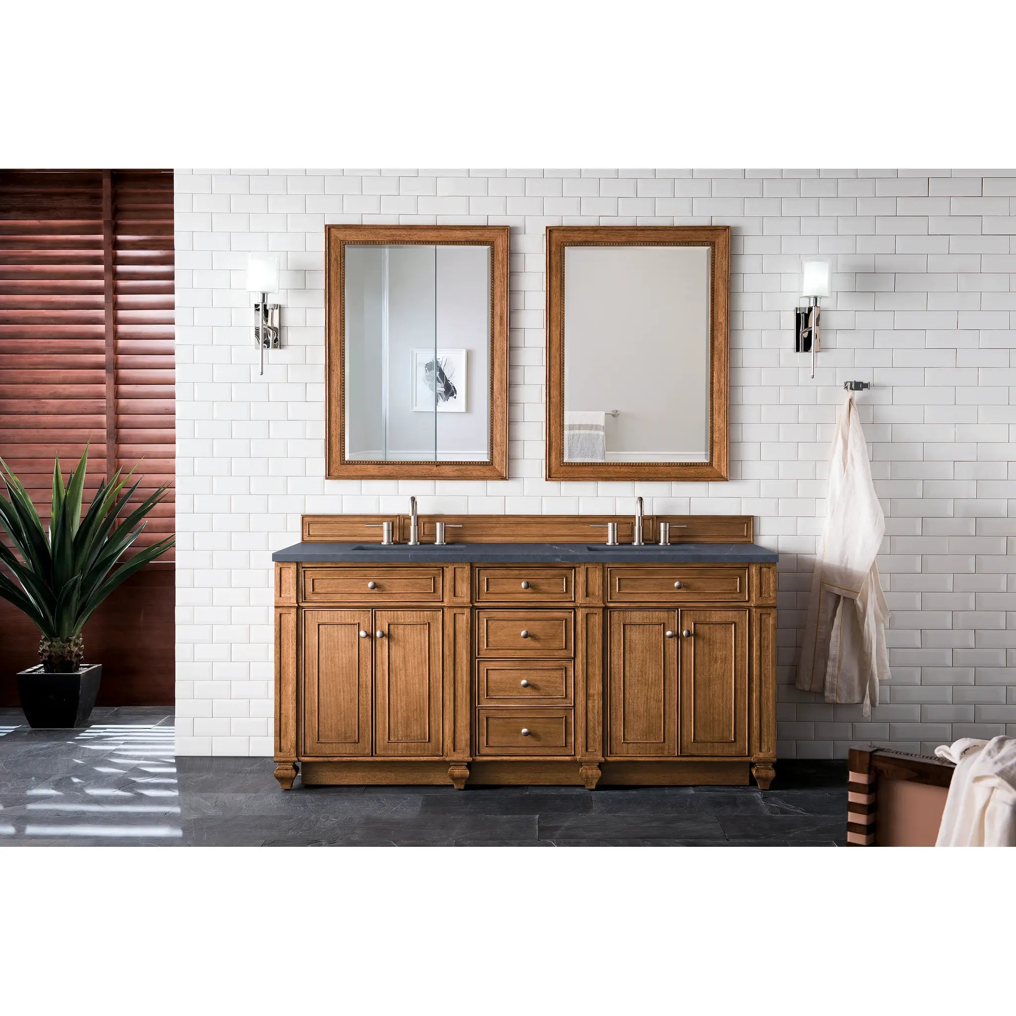 72" Bristol Double Vanity in Saddle Brown-Charcoal Soapstone Silestone-8" Widespread image 1