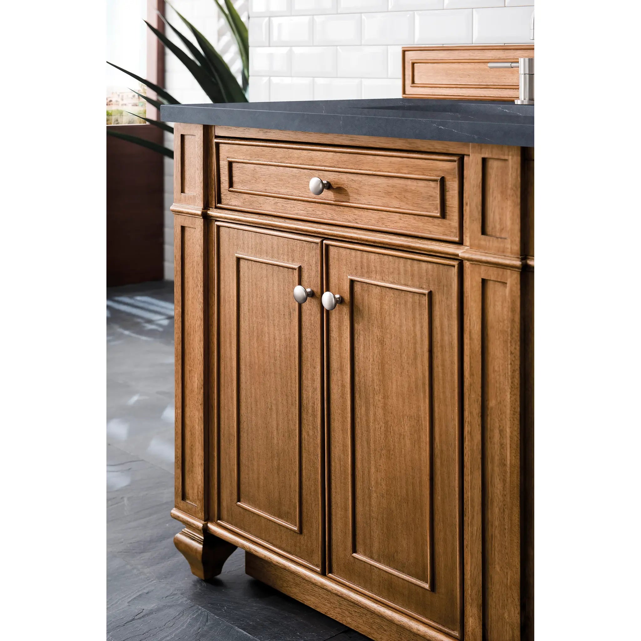 72" Bristol Double Vanity in Saddle Brown-Charcoal Soapstone Silestone-8" Widespread image 4