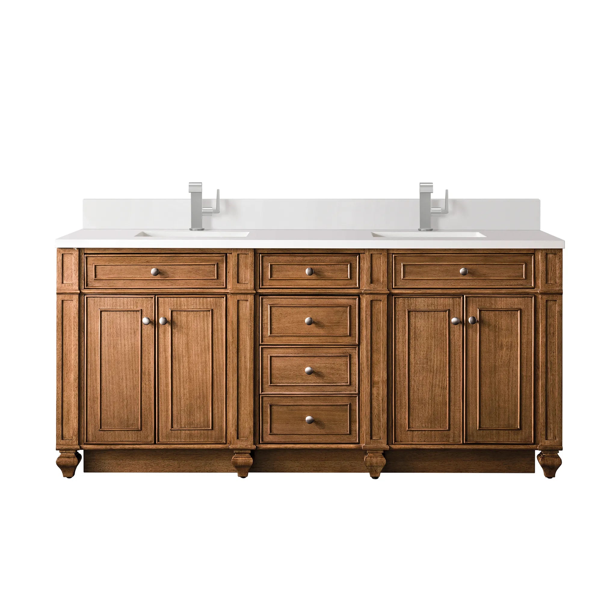 72" Bristol Double Vanity in Saddle Brown-White Zeus Silestone & Backsplash-Single Hole image