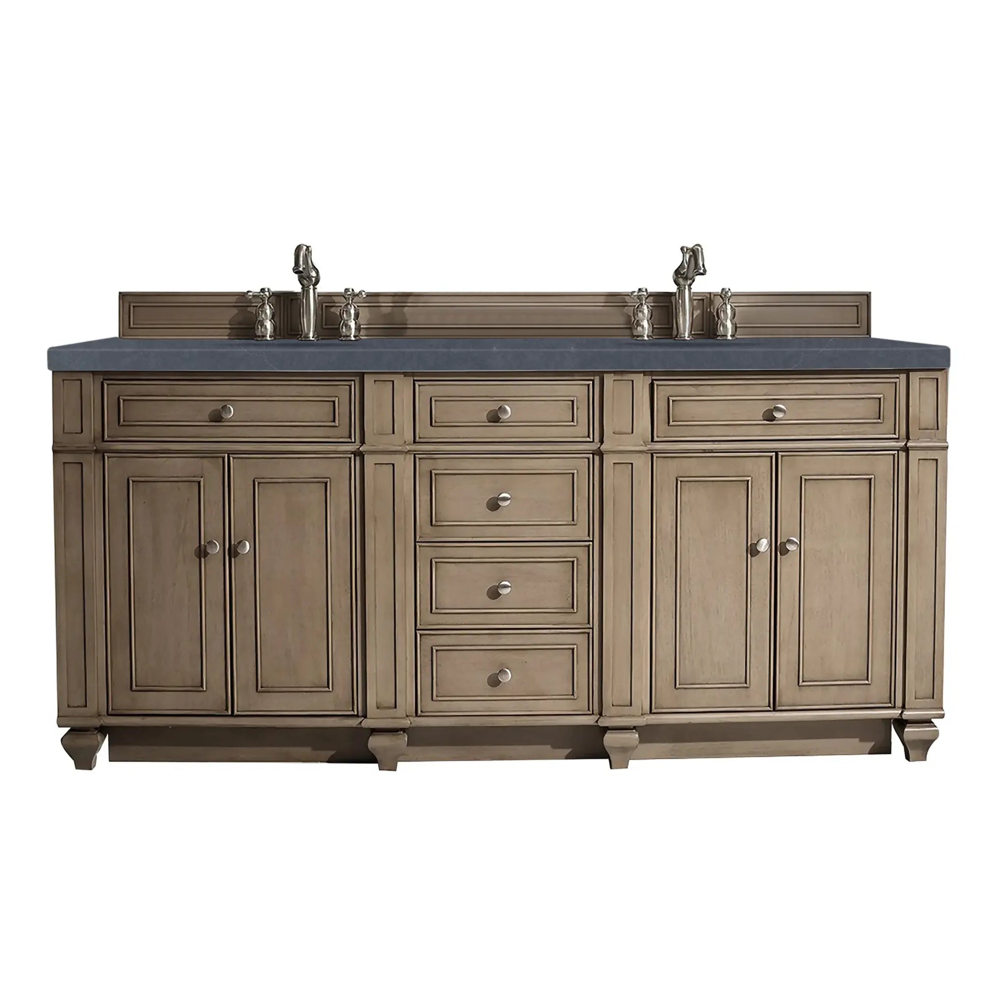 72" Bristol Double Vanity in Whitewashed Walnut-Charcoal Soapstone Silestone-8" Widespread image