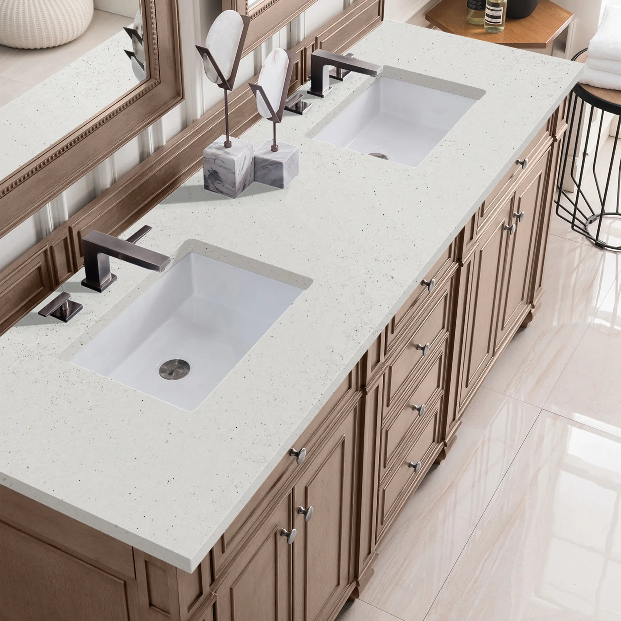 72" Bristol Double Vanity in Whitewashed Walnut-Lime Delight Silestone-8" Widespread image 3