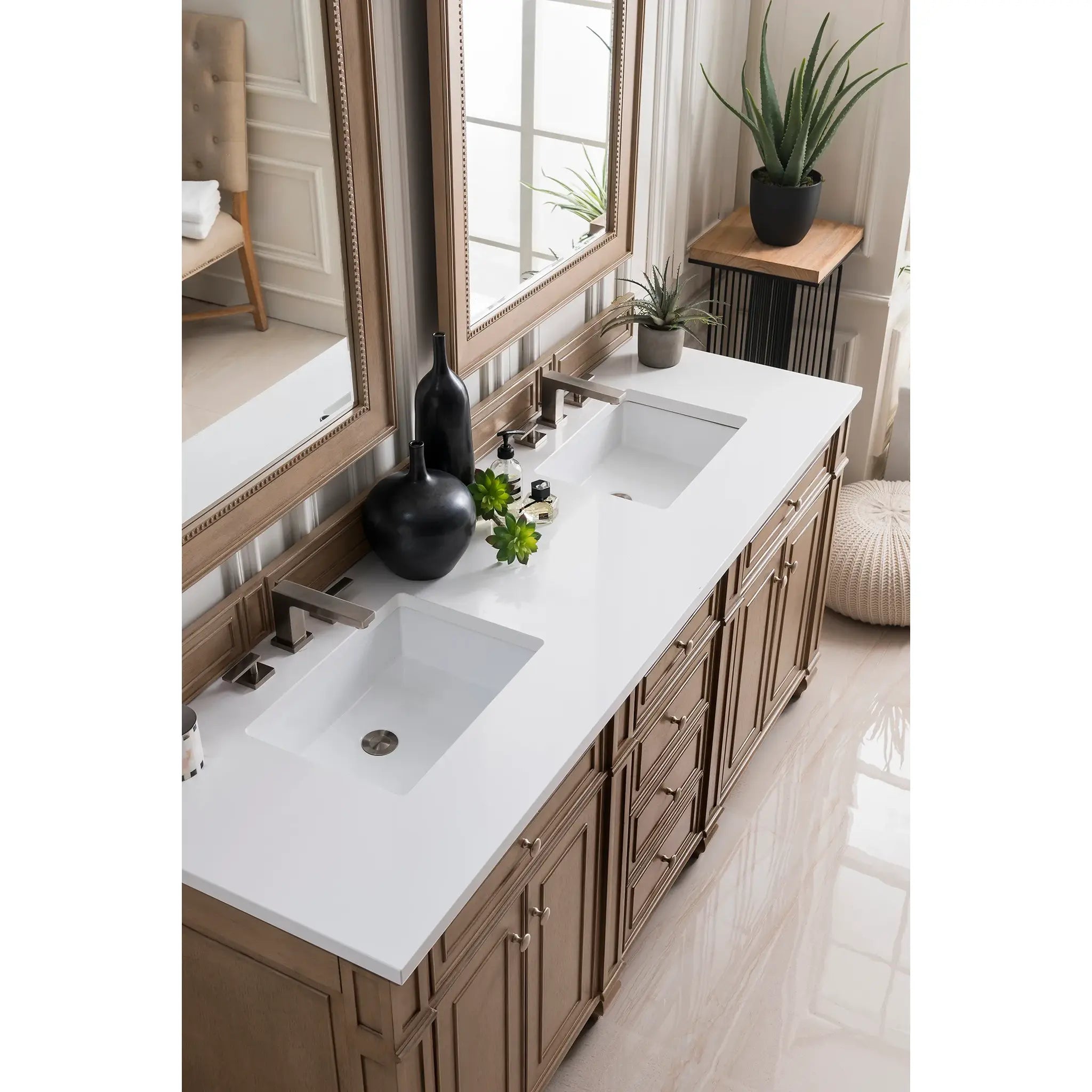 72" Bristol Double Vanity in Whitewashed Walnut-White Zeus Silestone-8" Widespread image 1