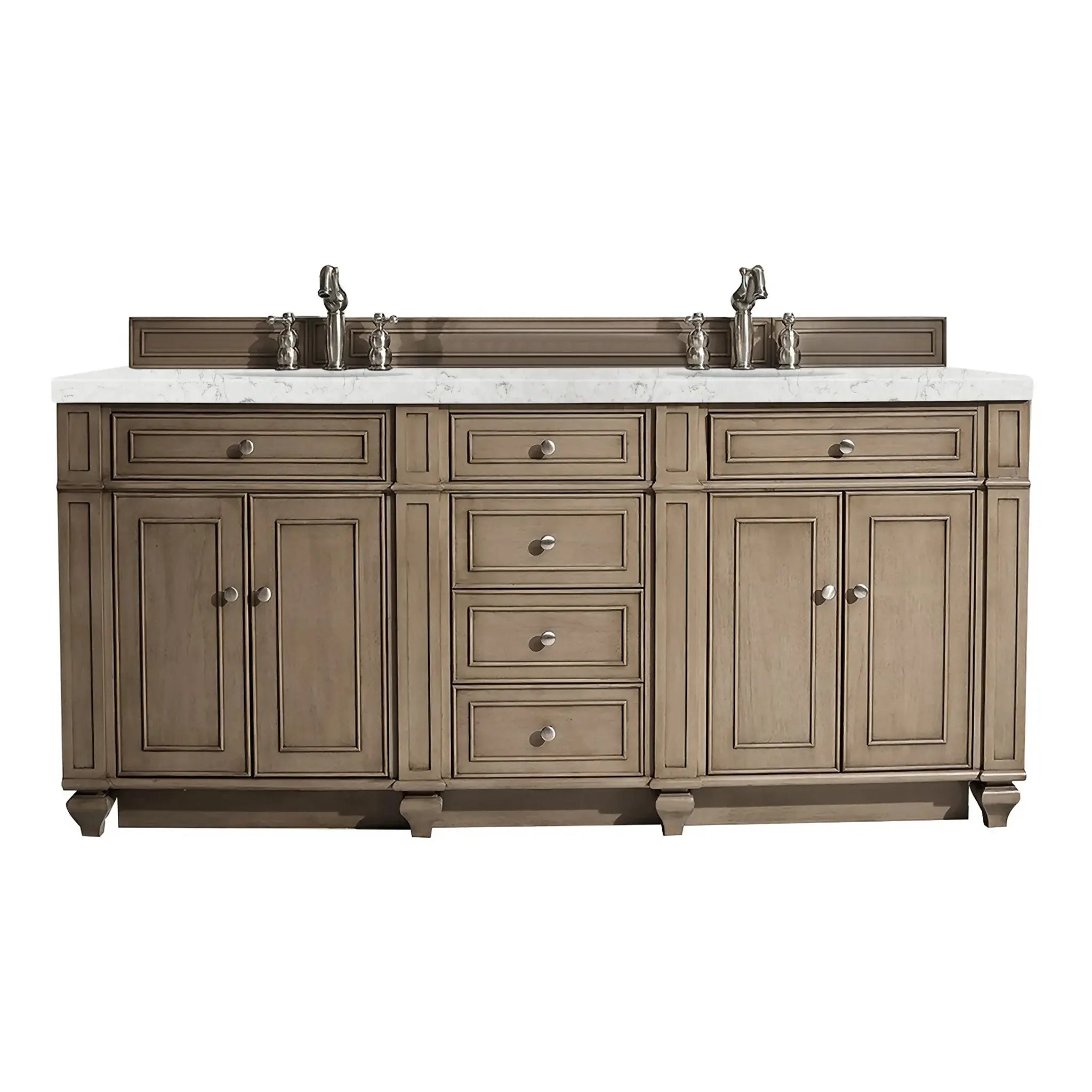 72" Bristol Double Vanity in Whitewashed Walnut Wireless Charger-Eternal Jasmine Pearl Silestone-8" Widespread image