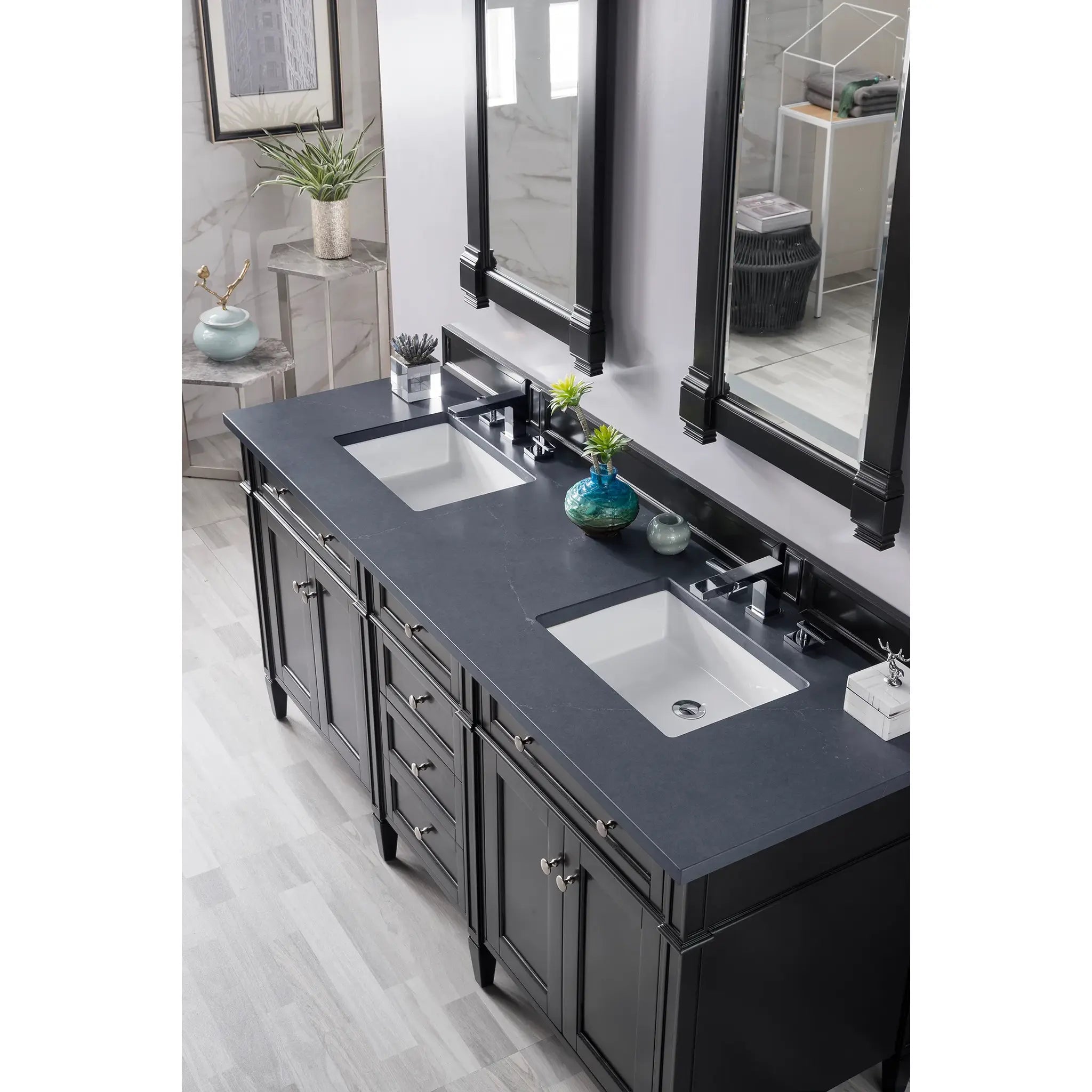 72" Brittany Double Vanity in Black Onyx-Charcoal Soapstone Silestone-8" Widespread image 2
