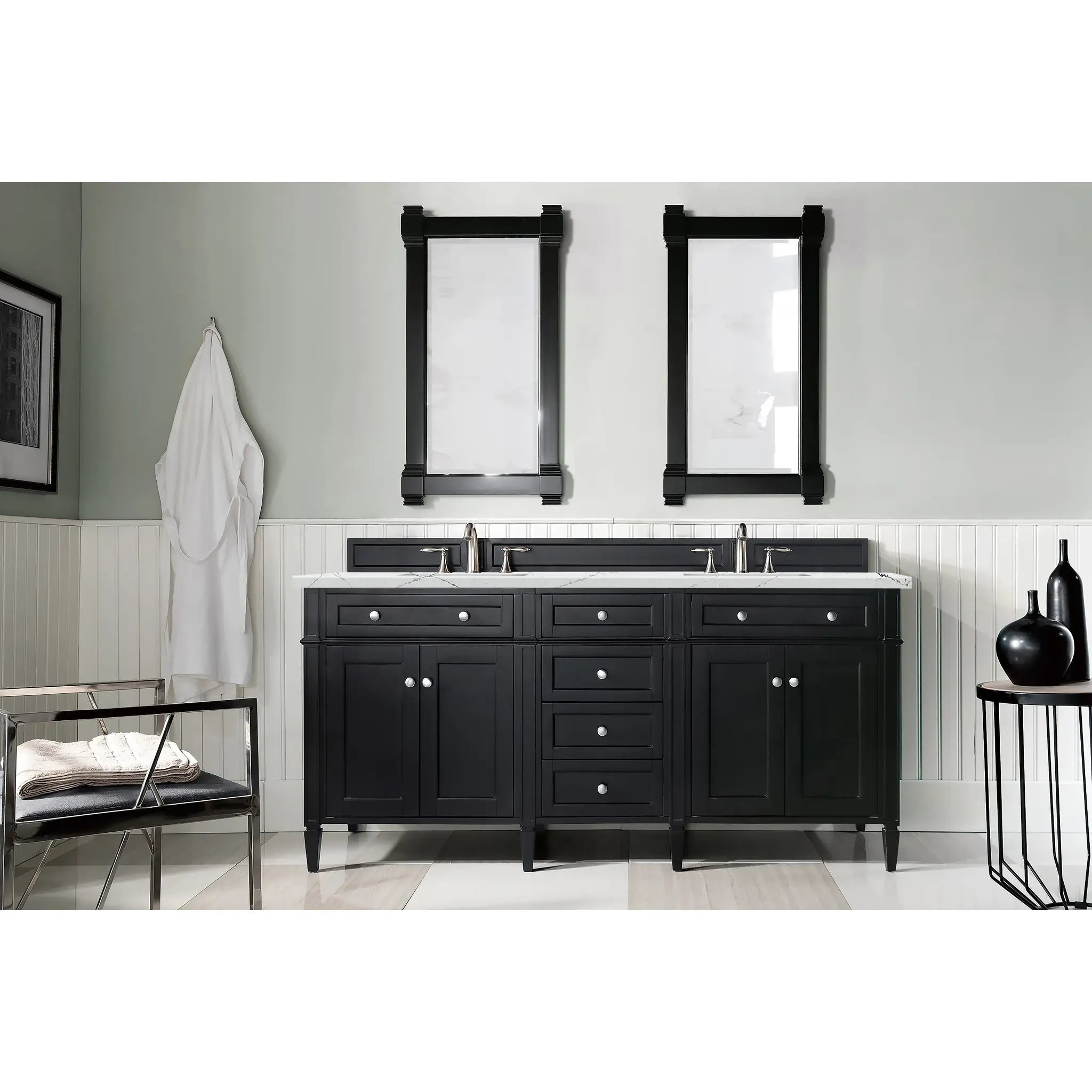 72" Brittany Double Vanity in Black Onyx-Ethereal Noctis Silestone-8" Widespread image 1